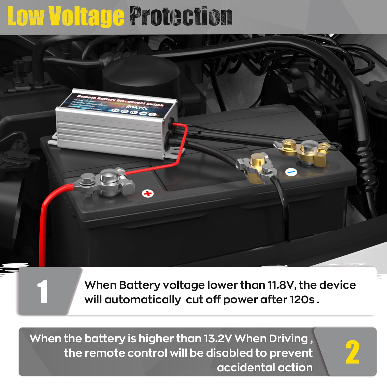 IMAYCC Battery Kill Switch for Car 12V 120A, Remote Battery Disconnect Switch Top Post, Car Anti Theft Kill Switch, Cut Off Shut