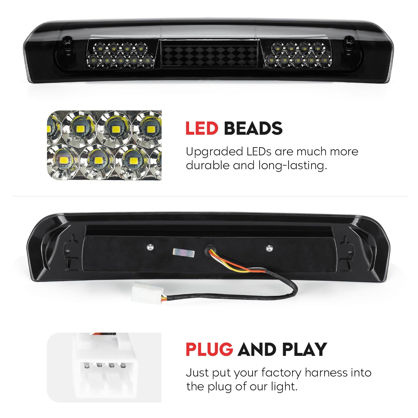 Tresound Led Third Brake Cargo Light For 2002-2008 Dodge Ram 1500, 2003-2009 Dodge Ram 2500 3500, Third Center High Mount Stop L