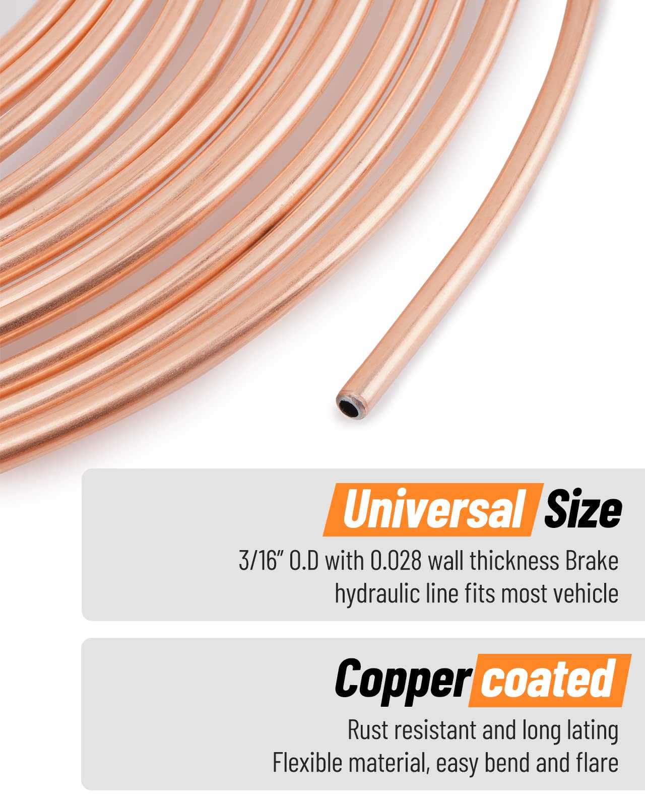 Racewill 25 Ft 3/16 Copper Coated Brake Line Kit (Includes 16 Fittings And 4 Unions Brake Line Fittings) + Double & Single Flaring Tool Kit