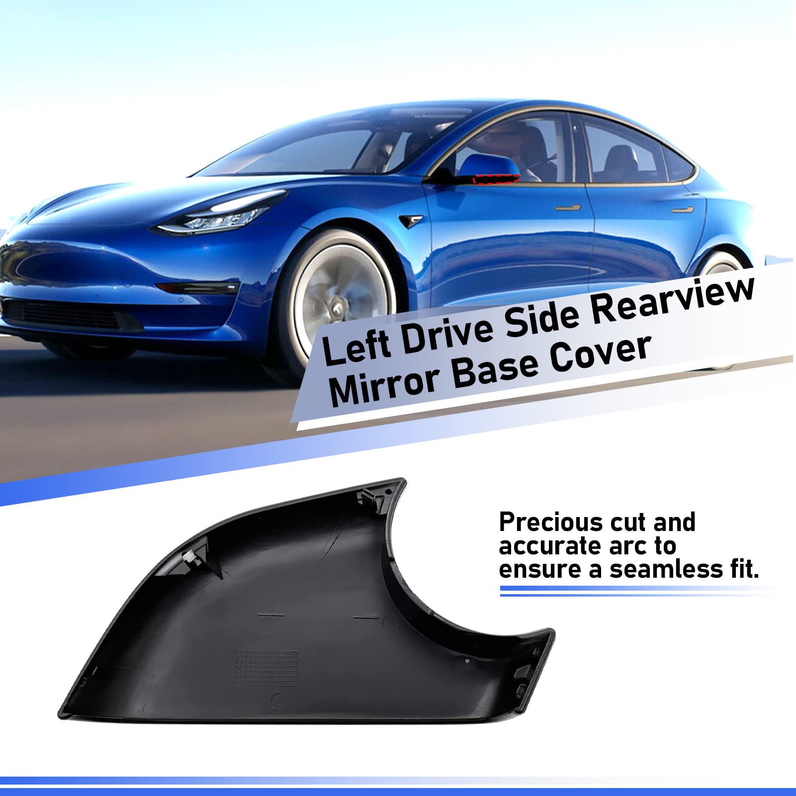 Jaronx Compatible with Tesla Model 3 Mirror Lower Cover 2017-2024,Left Drive Side Rearview Mirror Base Bottom Cover Trim Replace