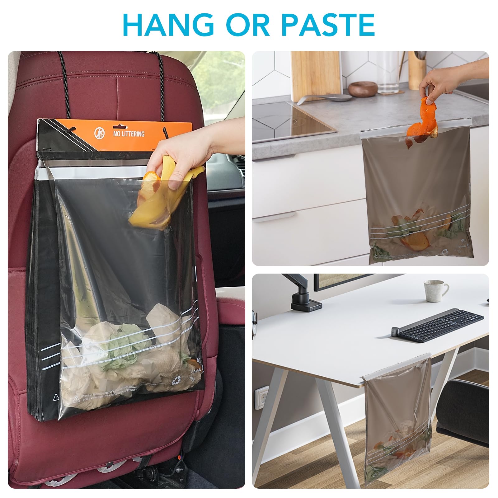 40 Pcs Disposable Car Trash Bag - Large Capacity - Car Garbage Bag Hanging From Headrest - Easy To Stick-On, Leakproof, Smellpro