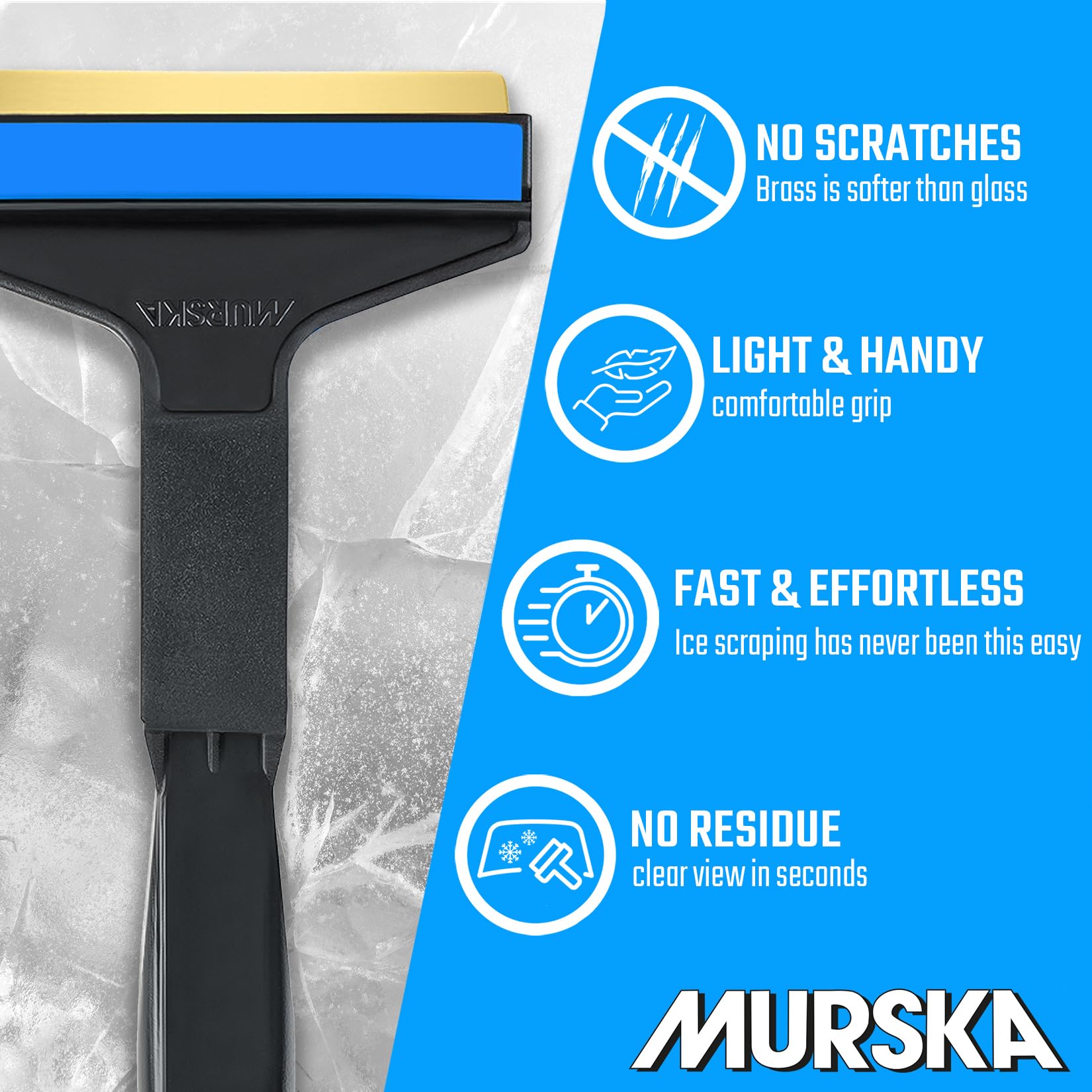 L & P Car Design Ice Scraper 2-Pack Brass Blade 14.5" Long Handle Black-Blue A055