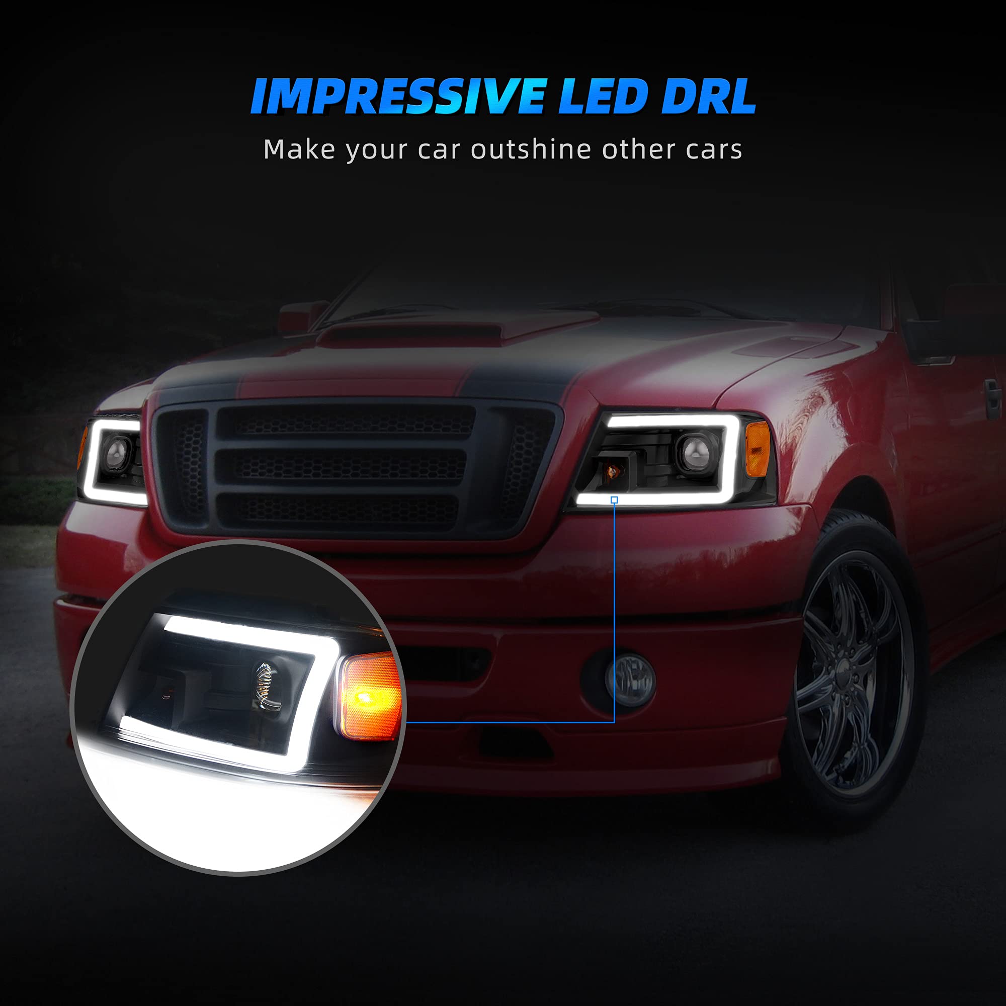 Autosaver88 Led Drl Headlights Assembly Compatible With 2004-2008 04-08 Ford F150 Headlamp Replacement Pair Black Housing (Not C