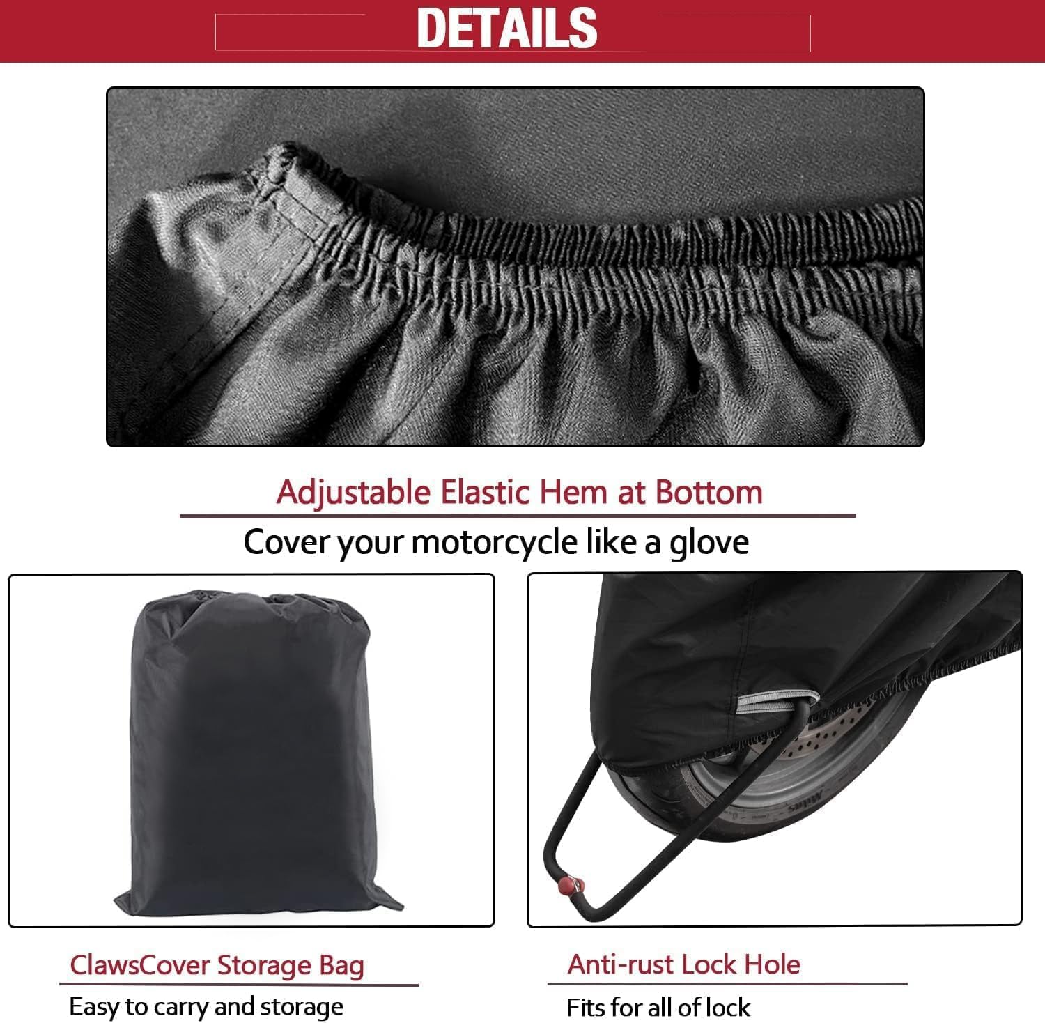 Motorcycle Covers Waterproof Outdoor Heavy Duty All Weather Protection Bike Cover With 7 Reflective Strip,Lock Holes,Air Vents,3