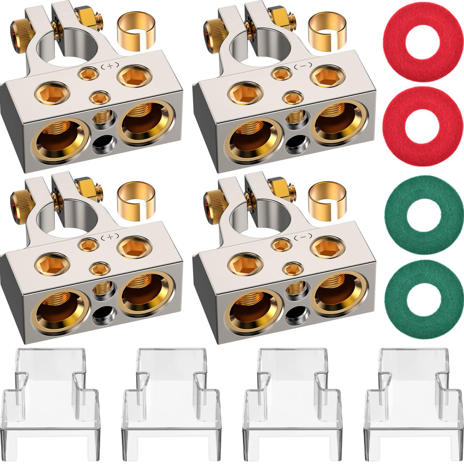 Sunmorn Heavy Duty Car Battery Terminals, 0/2/4/6/8/10 Awg, Top Post Multiple Battery Terminal (Silver+Silver)