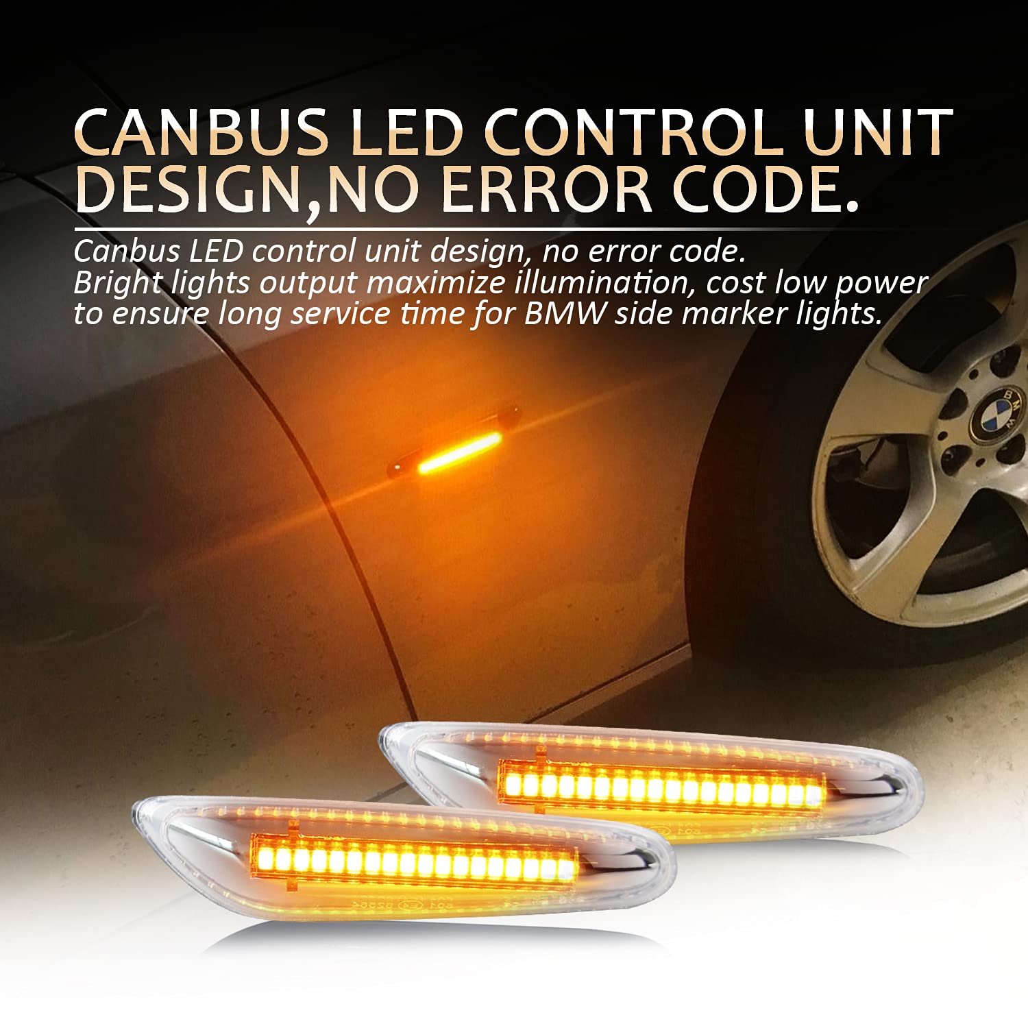 D-Lumina Chrome Sequential Amber Led Side Marker Lights Turn Signal Lamp For Bmw E90 E91 E92 E93 E46 E53 E60 E61 X3 E83 X1 E84 E81 E82 E87 E88 Side Marker Light, Clear Lens Side Marker, Pack Of 2