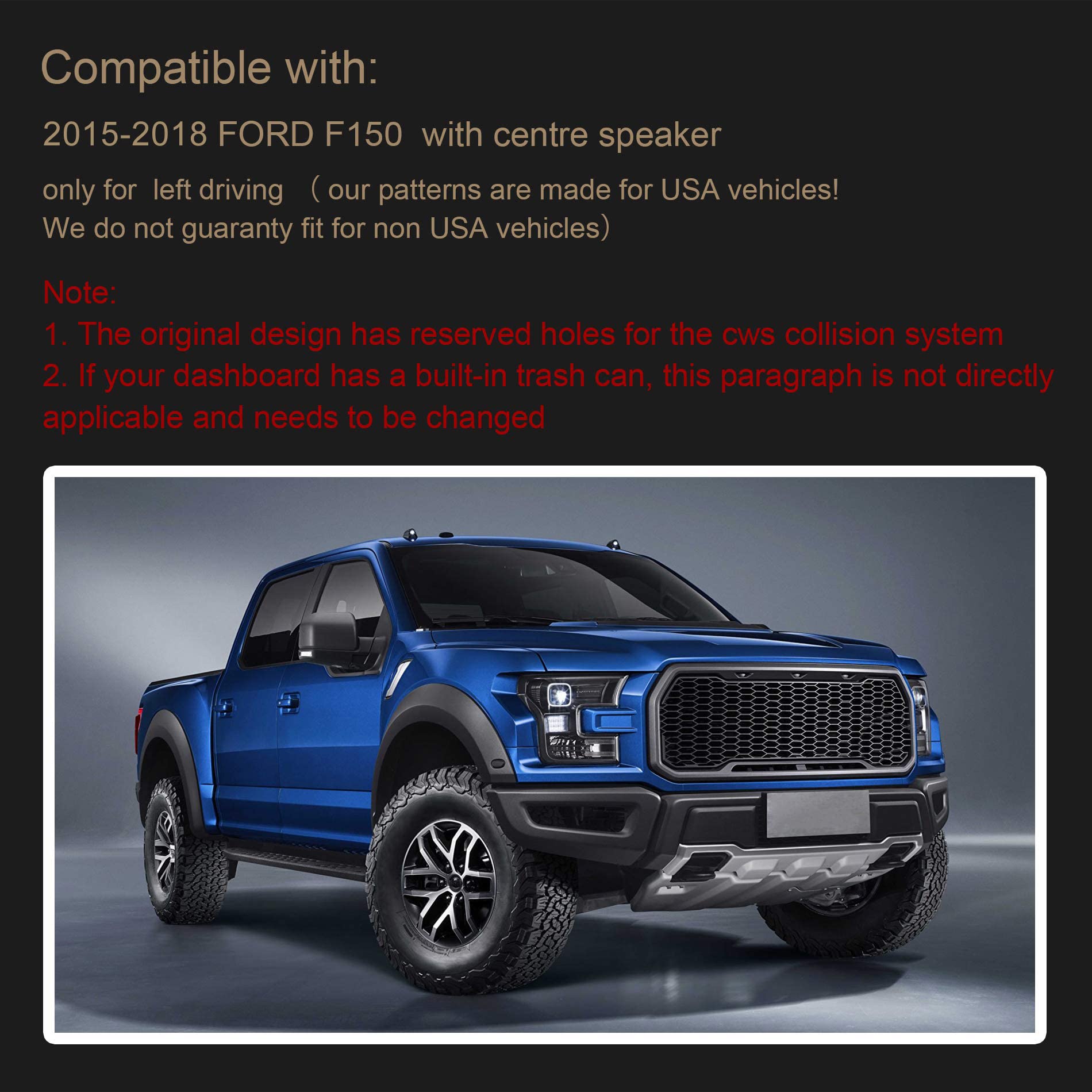 Speedwow Dashboard Dash Board Cover Mat Carpet Compatible With 2015-2018 F150