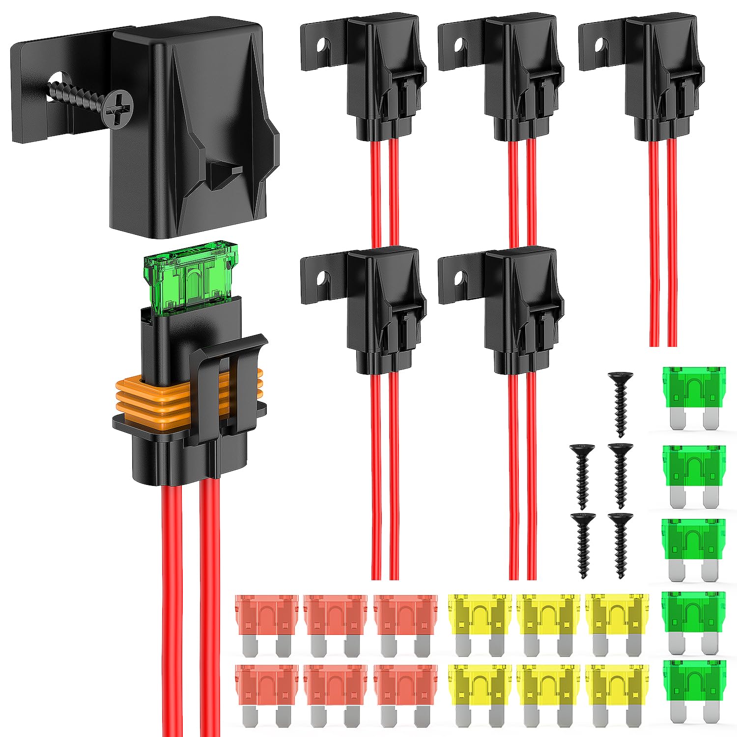 Nilight 6Pcs Inline Fuse Holder 12Awg Waterproof Atc/Ato Blade Holder 20A 30A 40A Regular Heavy Duty In Line W/Cover Fits 1A To