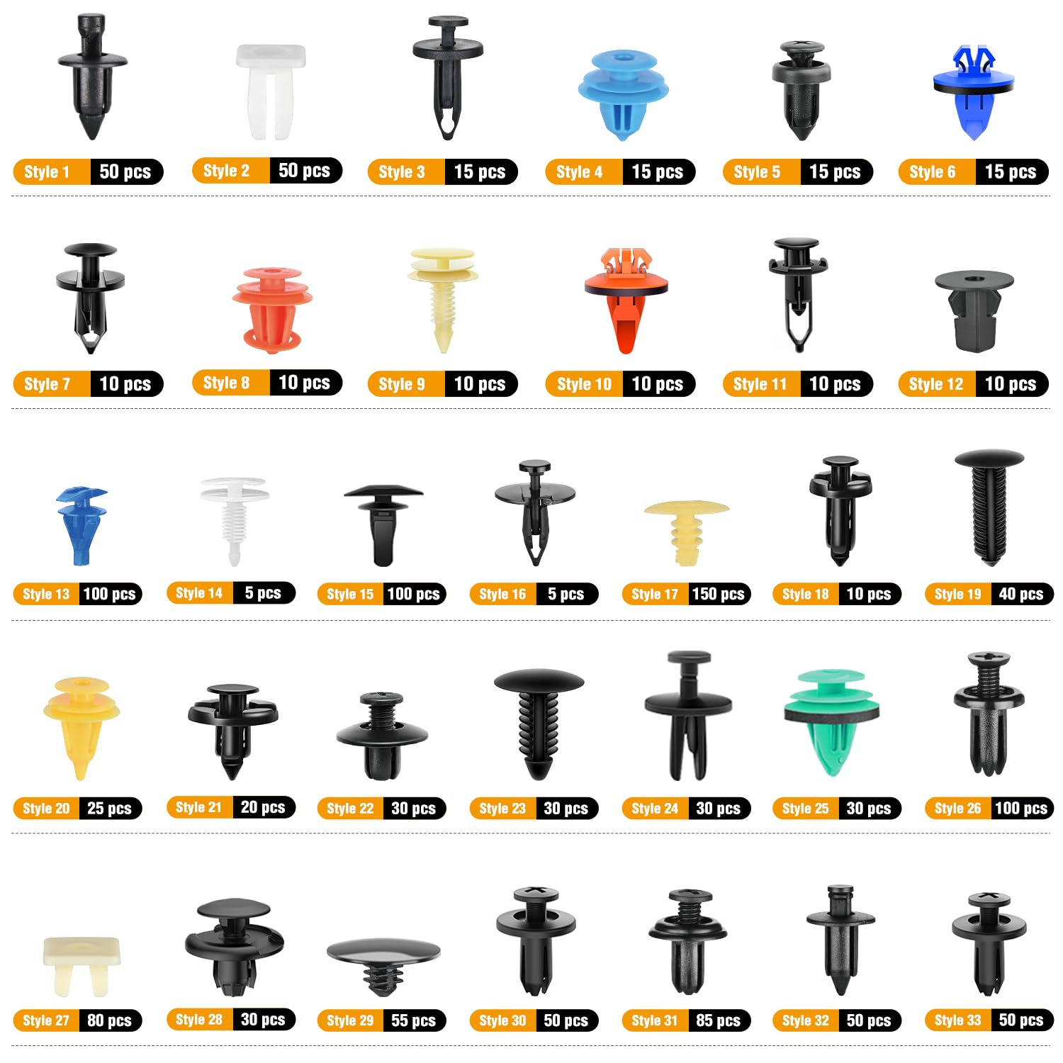 Gooacc 1390Pcs Car Door Panel Clips & Auto Fasteners Assortment - 33 Most Popular Sizes Automotive Push Pin Rivets Set Bumper Tr