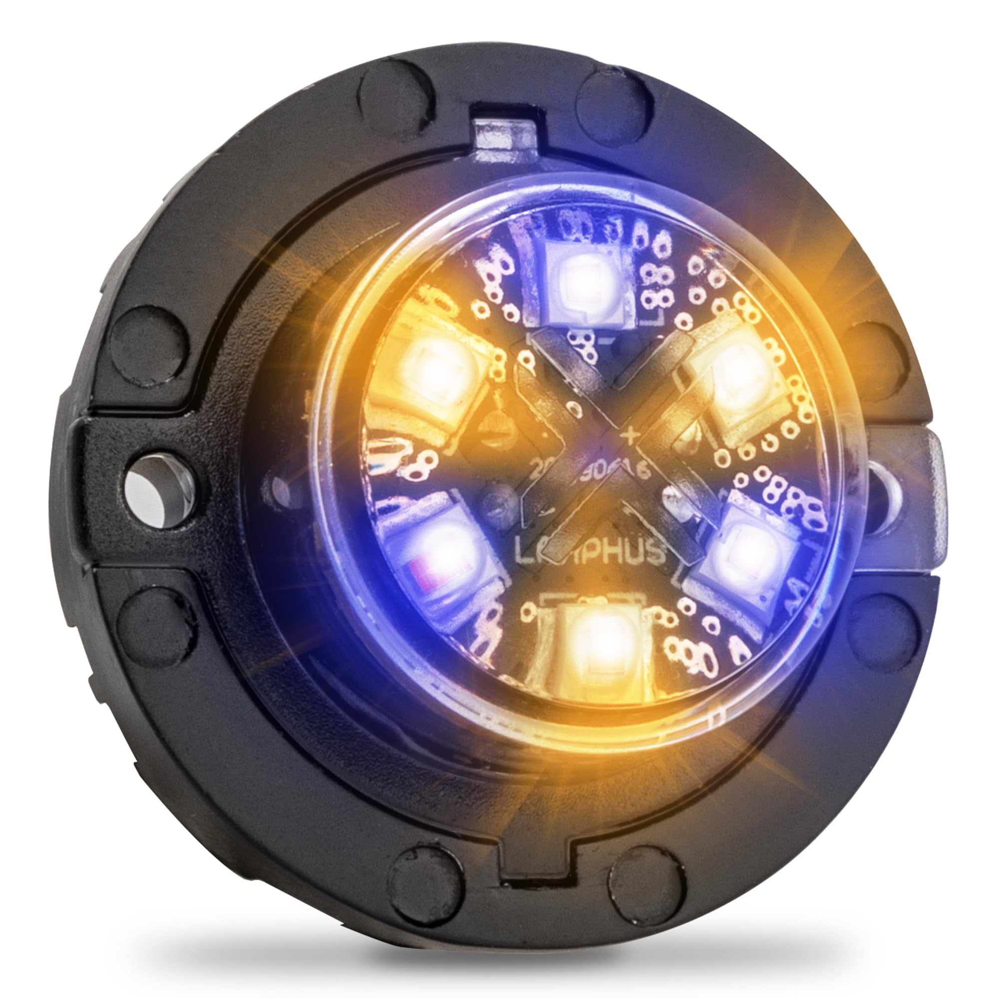 SnakeEye III Amber Blue LED Hideaway Strobe Light [SAE Class 1] 12V 1 Inch Round Waterproof Wig Wag Emergency Flashing Hide Away