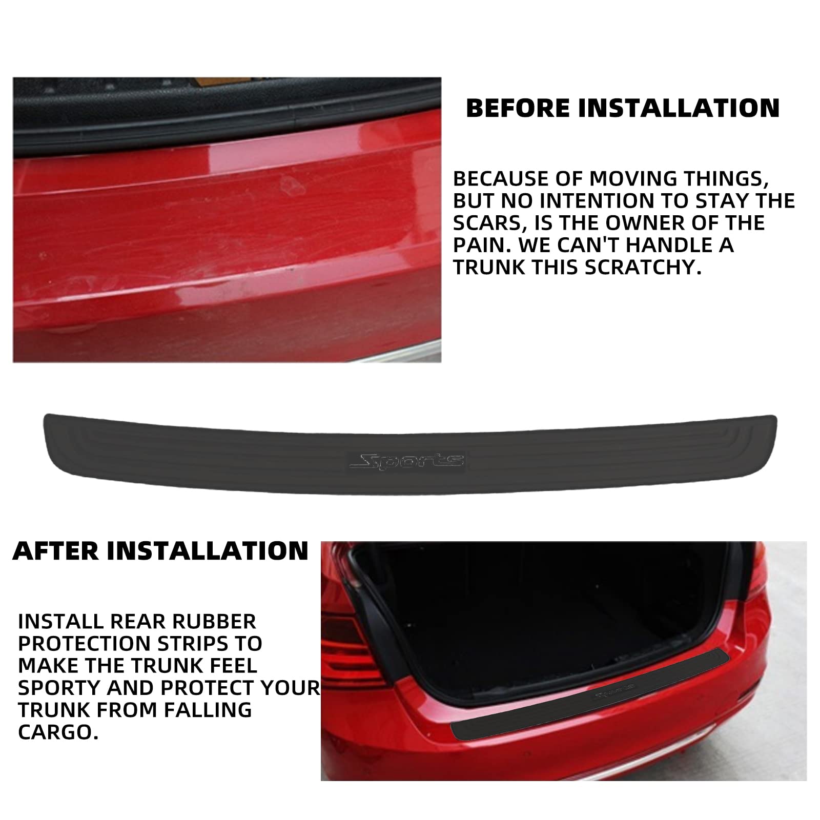 Car Rear Bumper Protector Anti-Scratch Abrasion Rubber Trunk Door Entry Sill Guard, 35.1Inch X2.75Inch Car Exterior Accessories
