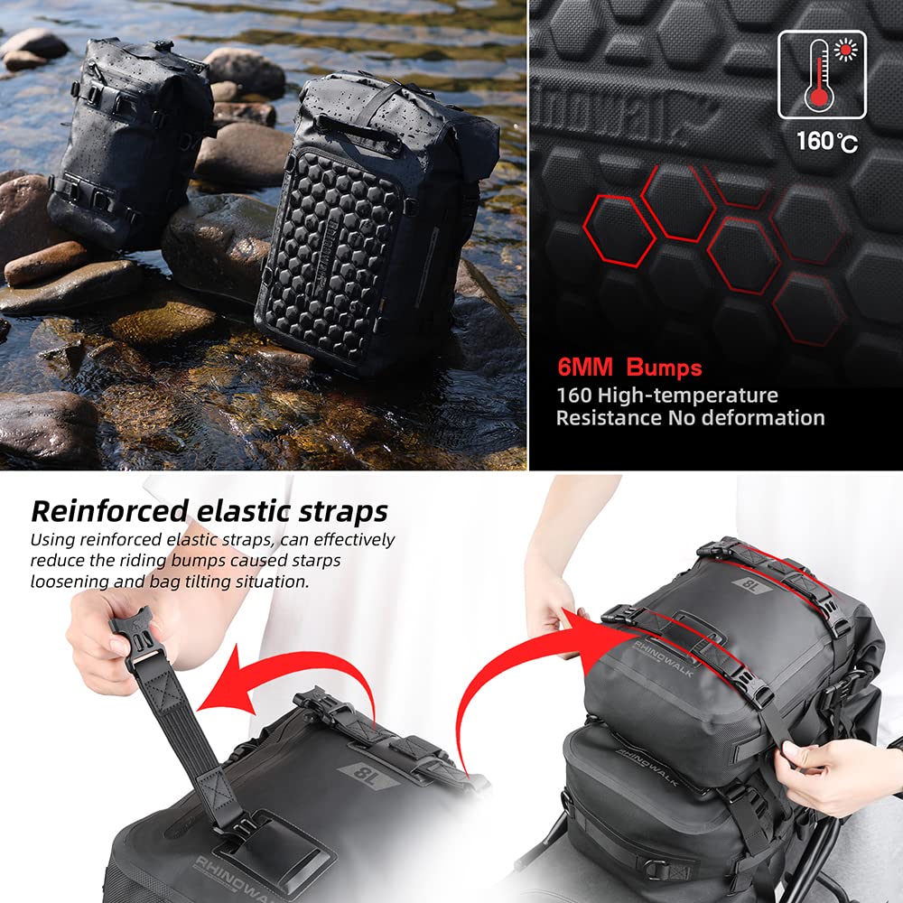 Rhinowalk Motorcycle Tail Bag Motorbike Side Bag 15L Full Waterproof Motor Saddle Pannier Bag Rear Rack Trunk Professional Motor