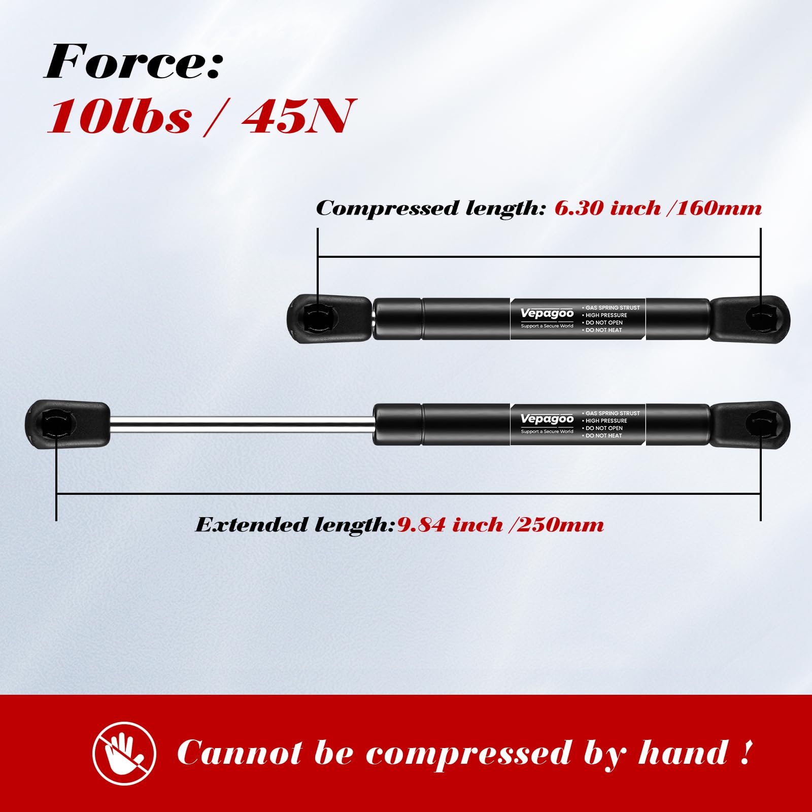 Vepagoo Sx100P10 10 Inch 10 Lb/45N Gas Shock Spring Strut Lift For Cabinet Door Tool Toy Box Lid, Set Of 2