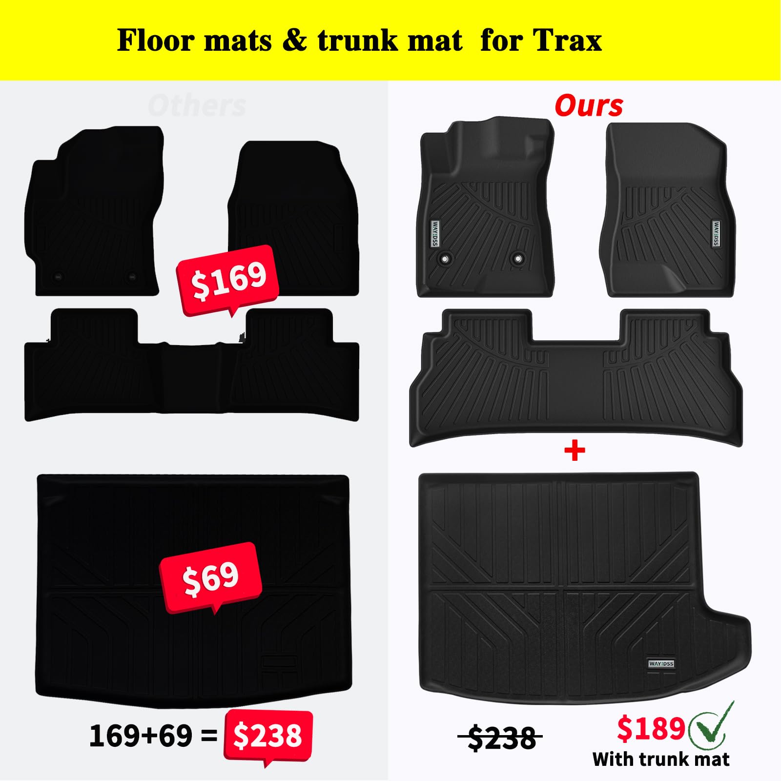 Wayidss Floor Mats 2 Row Liners Set &Cargo Liner For 2024 Chevrolet Chevy Trax