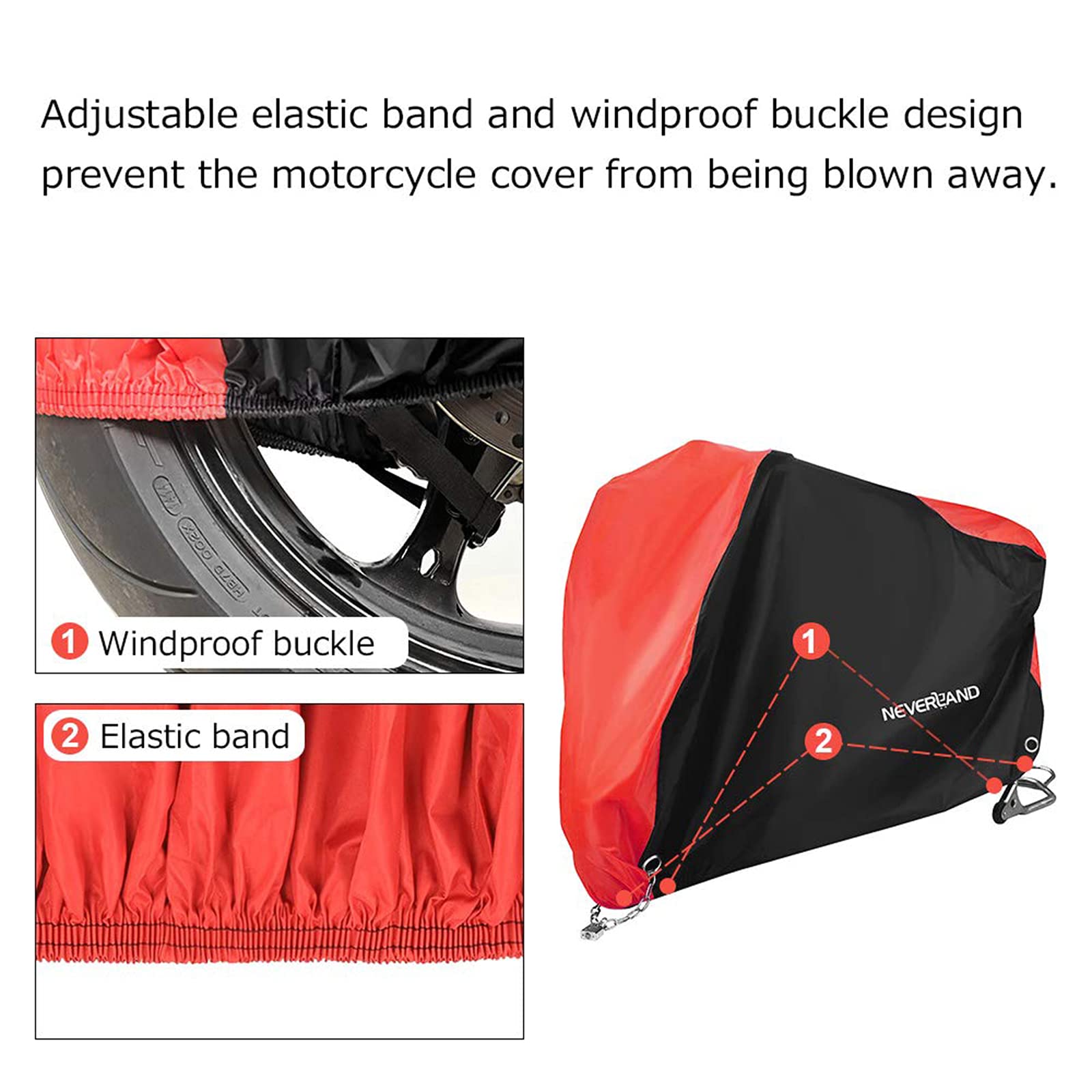 NEVERLAND Motorcycle Cover Waterproof Outdoor, Motorbike Scooter Covers Heavy Duty Medium with Lock-Holes, Bandage, Storage Bag