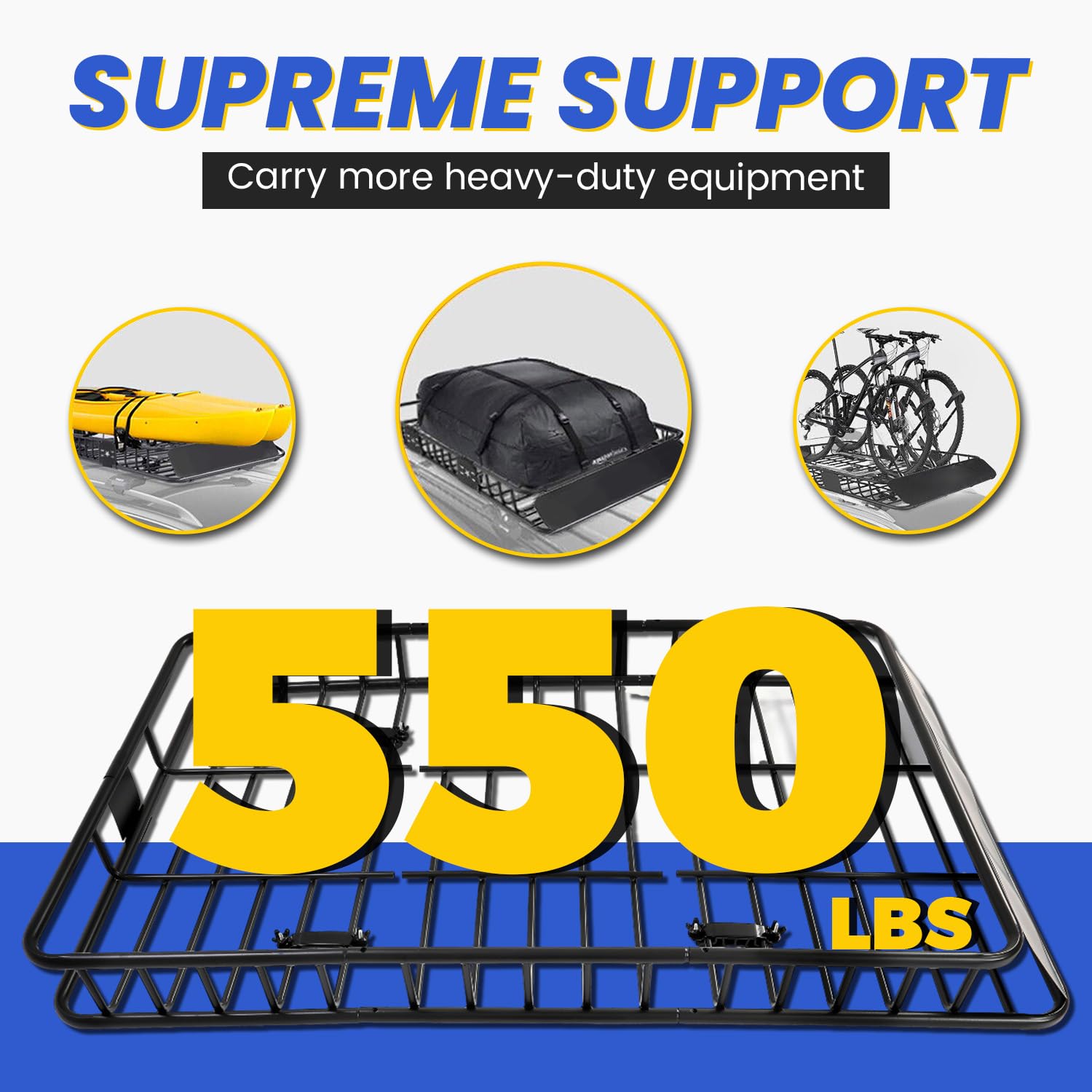 Ecotric 67 X 39 X 5.1'' Universal Roof Rack Cargo Carrier Basket With Extension Heavy Duty Steel Car Suv Top Luggage Storage Holder Basket For Travel 550Lbs Weight Capacity