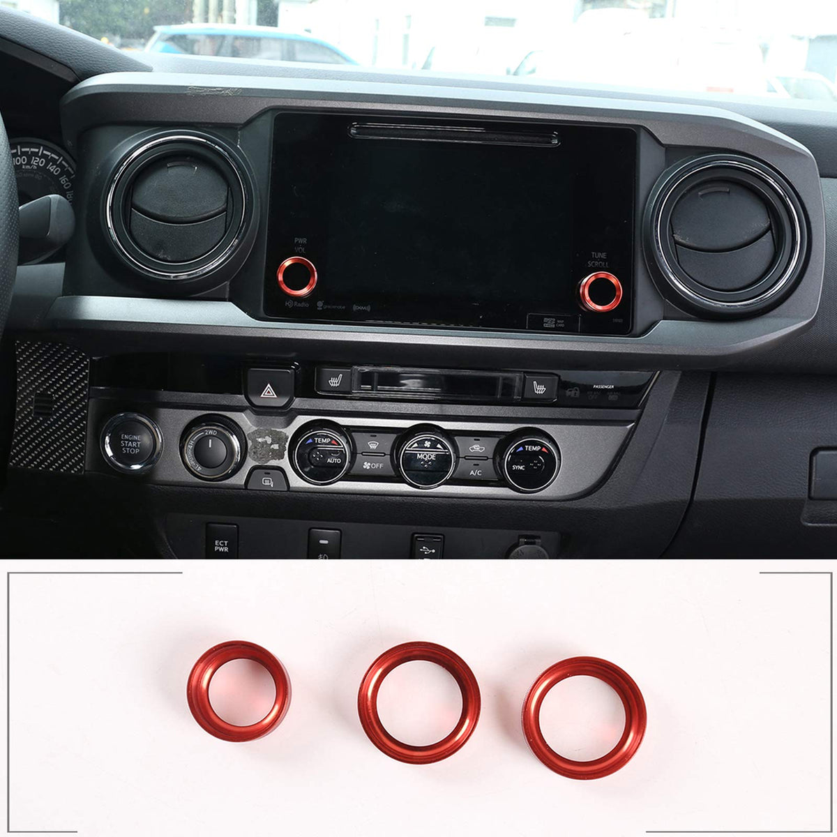 Tongsheng 3 Pcs Car Aluminum Alloy Rear View Mirror Adjustment And Volume Knob Cover Trim For Toyota Tacoma 2015 2016 2017 2018