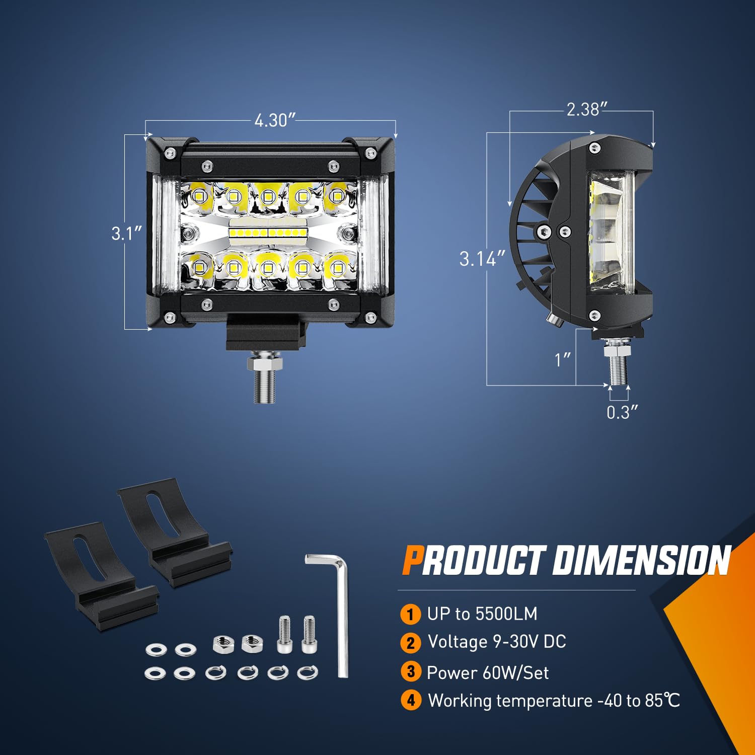 Nilight Side Shooter Led Light Bar 2Pcs 4.3Inch Triple Row Spot Flood Combo Lights Led Work Light With Wiring Harness Kit For Of