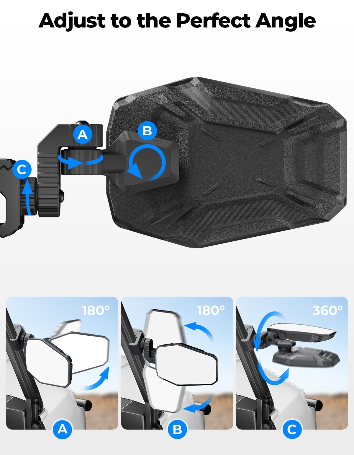 Kemimoto Utv Side Mirrors, Utv Rearview Mirrors Compatible With Pro-Fit Polaris Ranger General Can-Am Defender Maverick Trail, 3