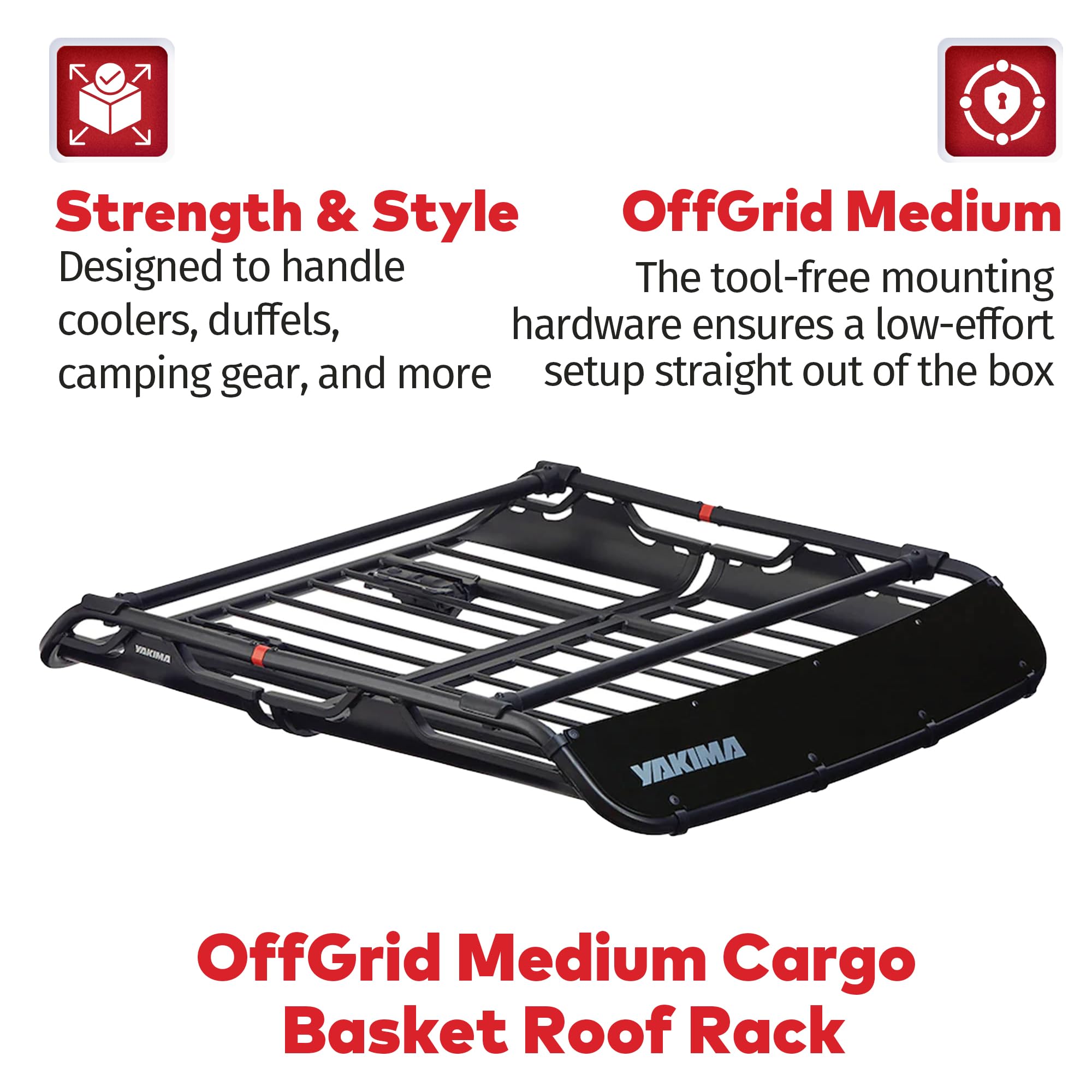 Yakima Offgrid Medium Premium Cargo Basket Roof Rack With Quick Release Mounting System And Removable Fairing And Accessory Bars, Black