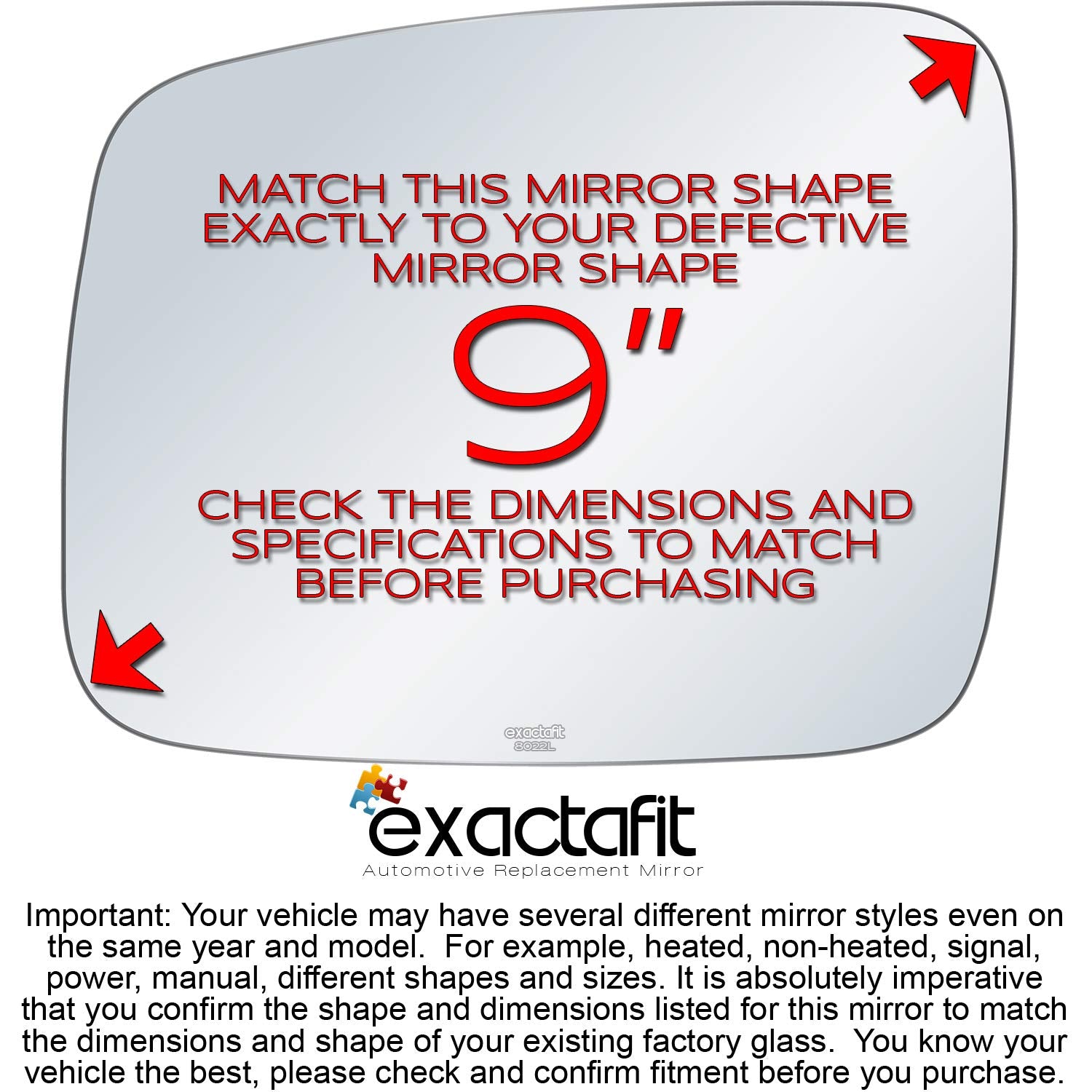Exactafit 8022L Driver Side Mirror Glass Replacement Repair Compatible With 1992-2003 Vw Volkswagen Eurovan