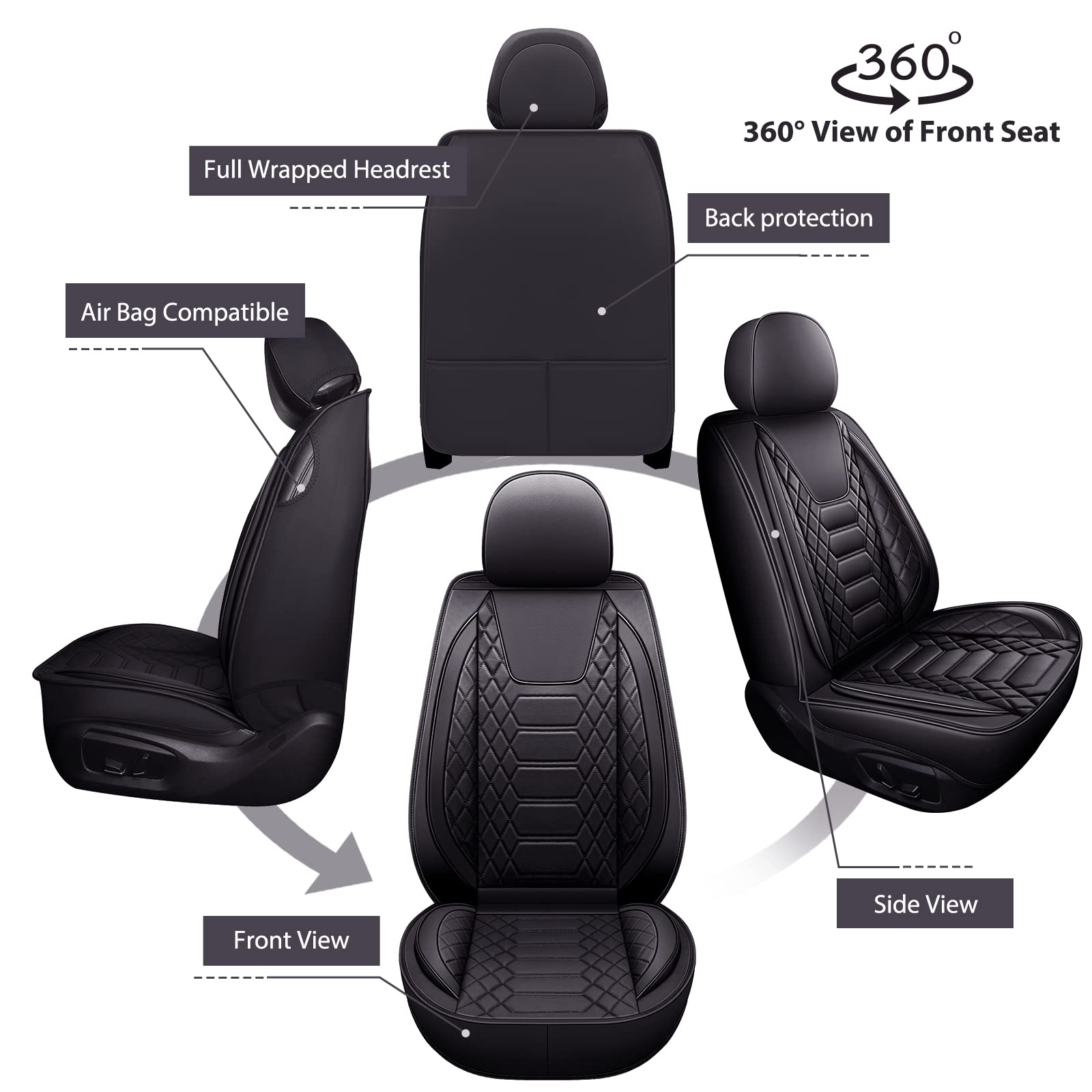 Freesoo Car Seat Covers Leather, Seat Cover Full Set Waterproof Automotive Cushion Protector Accessories Airbag Compatible Unive
