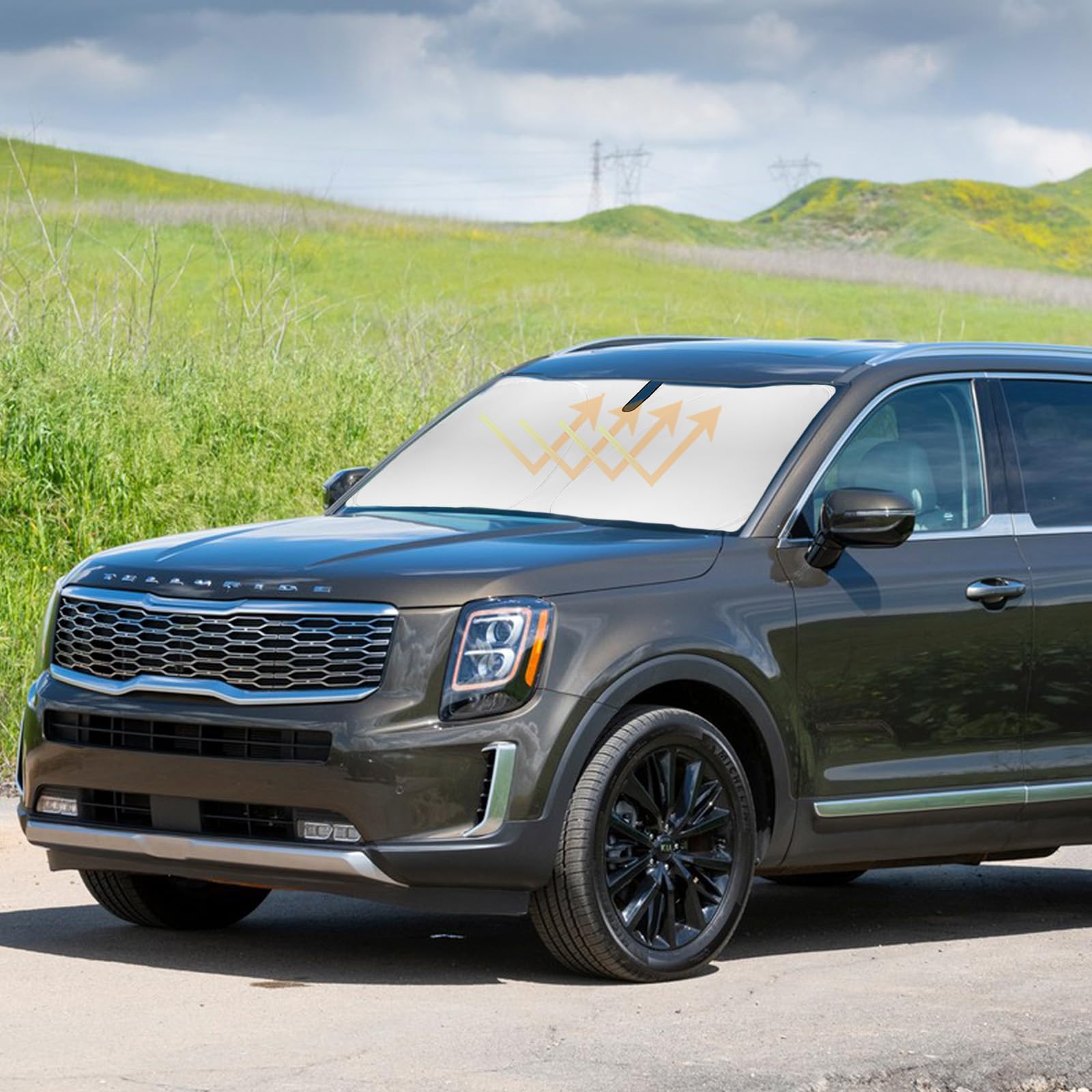 Slogento Car Sun Shade Windshield Sunshade For Kia Telluride 2020-2023 2024 2025 Front Window Sun Shields Custom Fit Telluride S