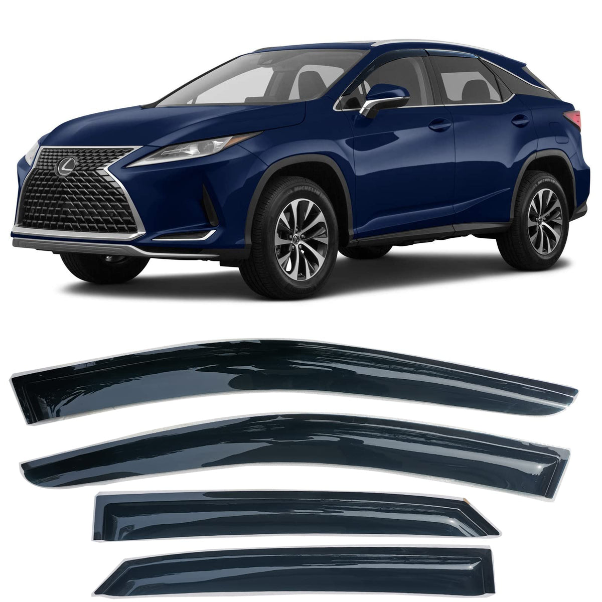 Window Visors Rain Guards Tape On Side Vent Guard Shade for Lexus RX350 RX450H 2016-2022, Wind Deflectors Smoke 4-Pieces Set
