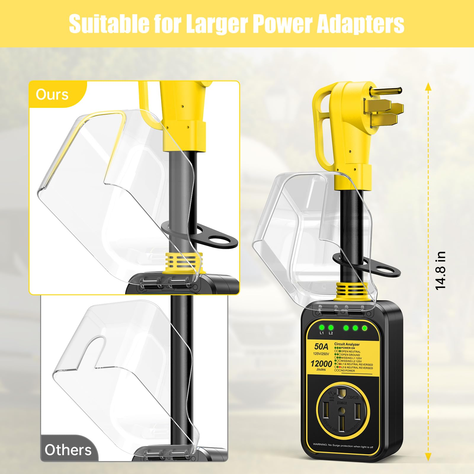 Millionhome Rv Surge Protector 50 Amp, 12000 J Rv Circuit Analyzer, Rv Surge Protection, 50A Rv Adapter Plug For Camper Yellow