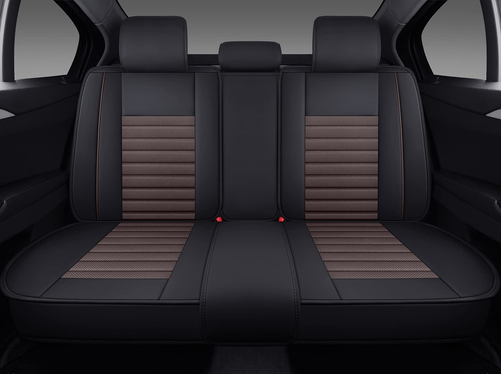 Omoka Auto Car Seat Covers With Waterproof Leather,Vehicle Cushion Cover For Cars Suv Sedan Pick-Up Truck Universal Fit Set For Most Cars(Black-Coffee, 5 Sets Full Seat)