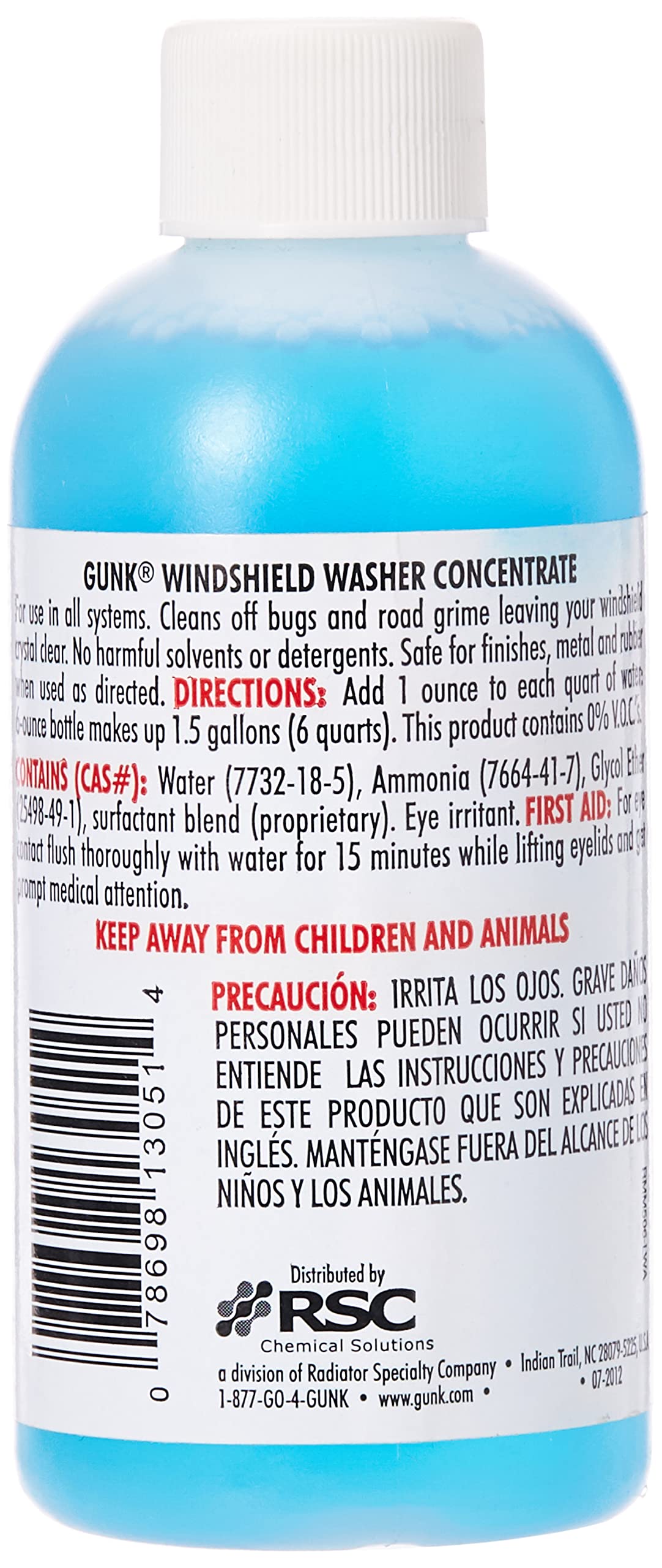 Gunk M506 Concentrated Windshield Washer Solvent With Ammonia - 6 Fl. Oz., Blue