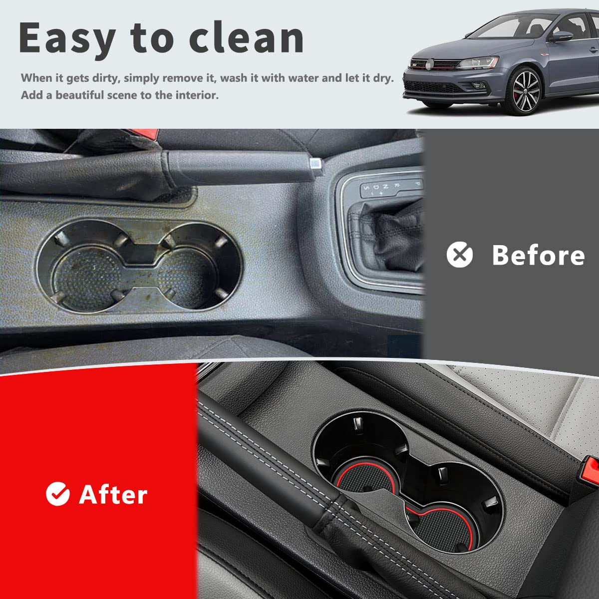 Auovo Protector Mats For Volkswagen Jetta Accessories 2013-2018 Custom Fit Door Compartment Liners Cup Holder Console Liners Anti Dust Mat Pads Car Interior(10Pcs/Set)(Red)