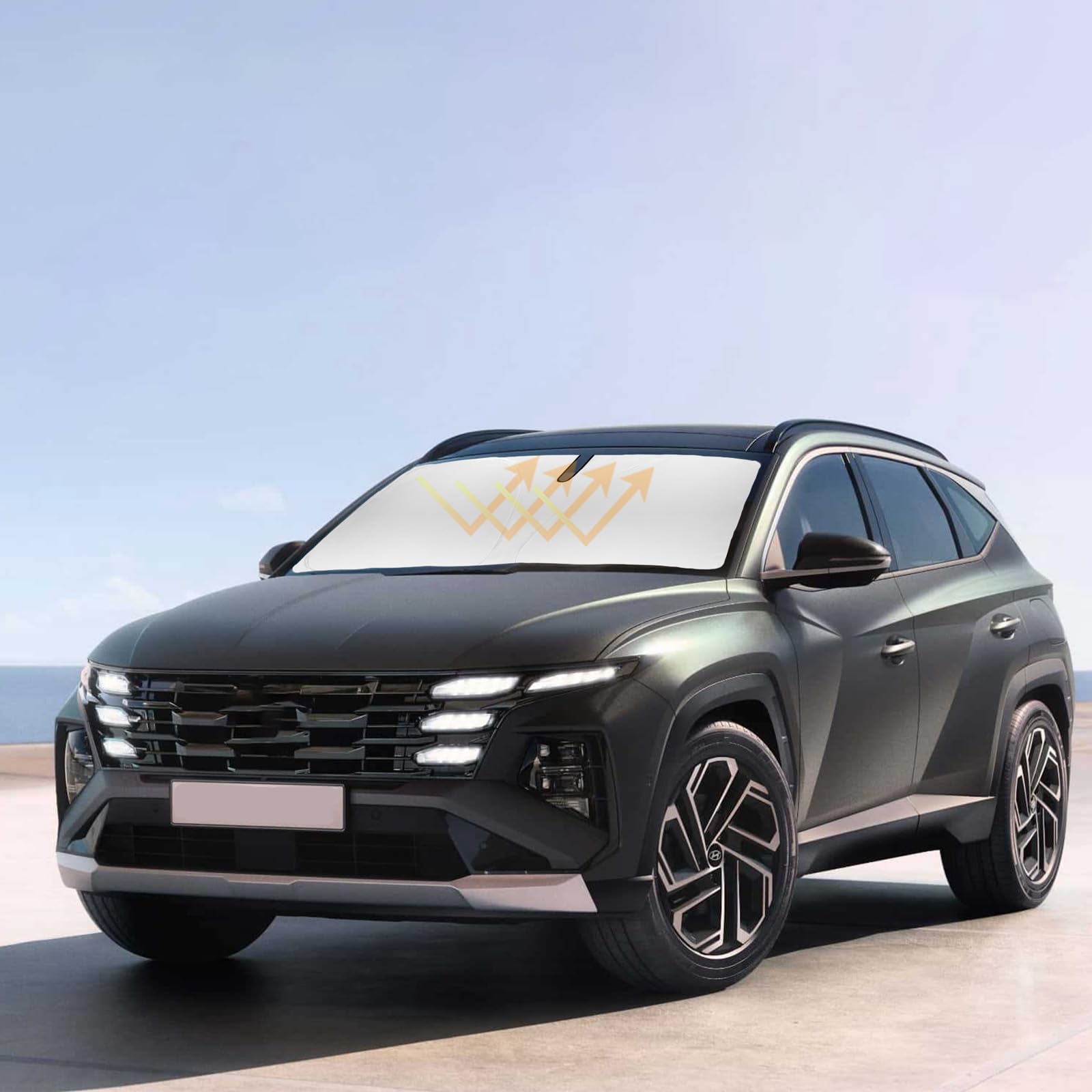 Sun Shade For Tucson Windshield Sunshades For 2022-2024 Tucson For Hyundai Windshield Cover Front Window Shields 240T Silver Coa