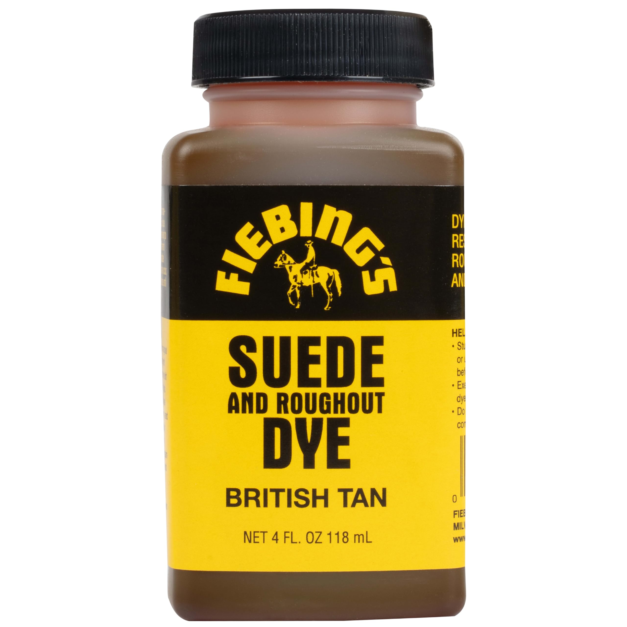Fiebing's British Tan Suede Dye (4 oz) - Recolor, Brighten & Restore Suede & Roughout Leather Shoes, Furniture, Purse - Includes