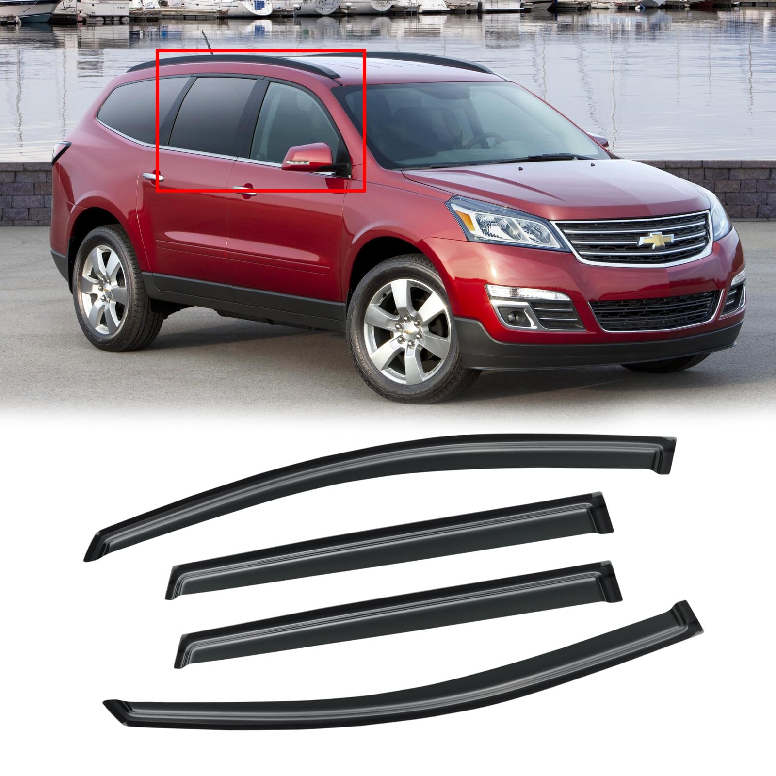 Cmvt Auto Window Visors For 2009-2017 (Chevy) Chevrolet Traverse, Rain Guards Shields Vent Shade Deflector Wind Dark Smoke 2010 