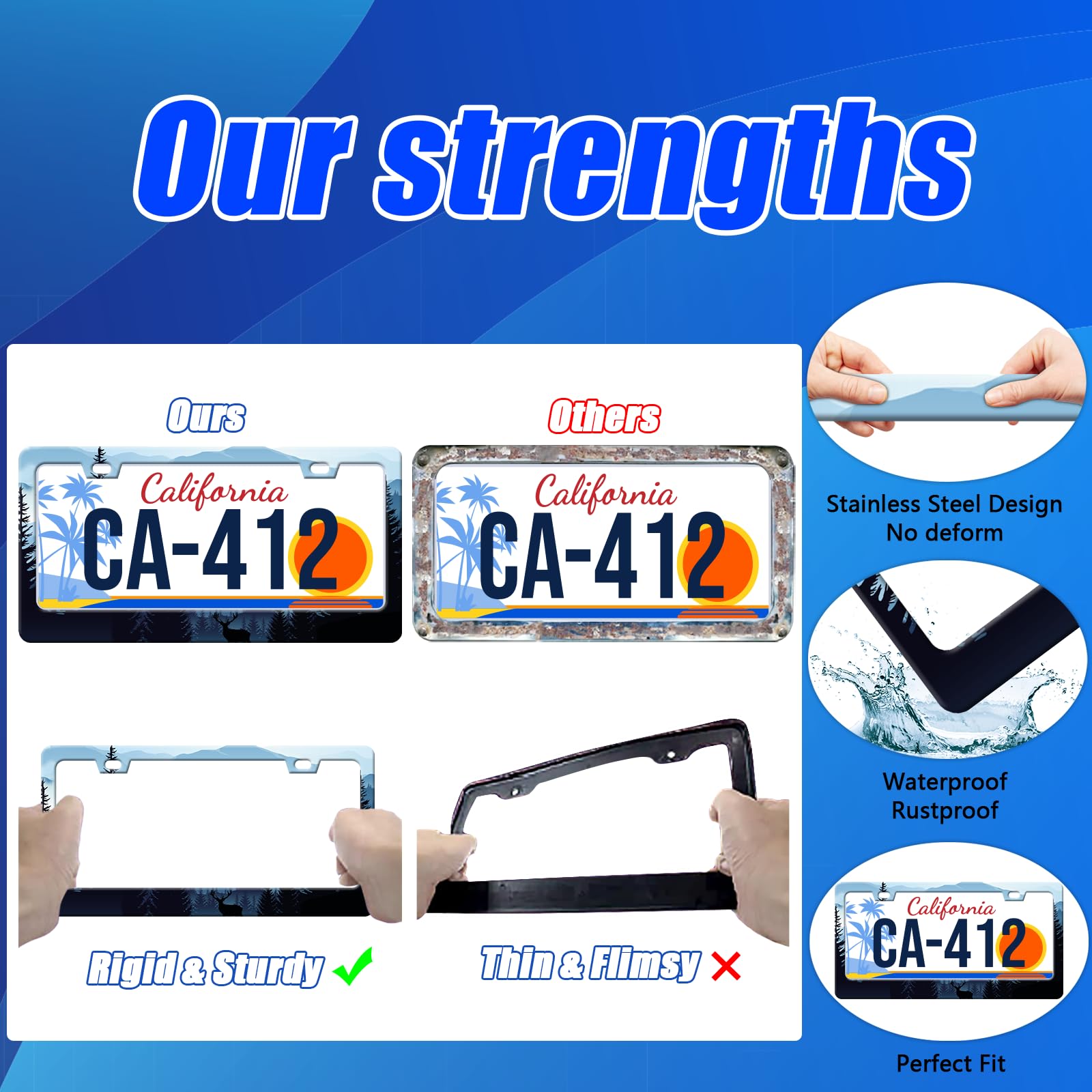 Mountains Landscape License Plate Frames Forest Deer Blue License Plate Holder for Car Decor Parts Stainless Steel License Plate