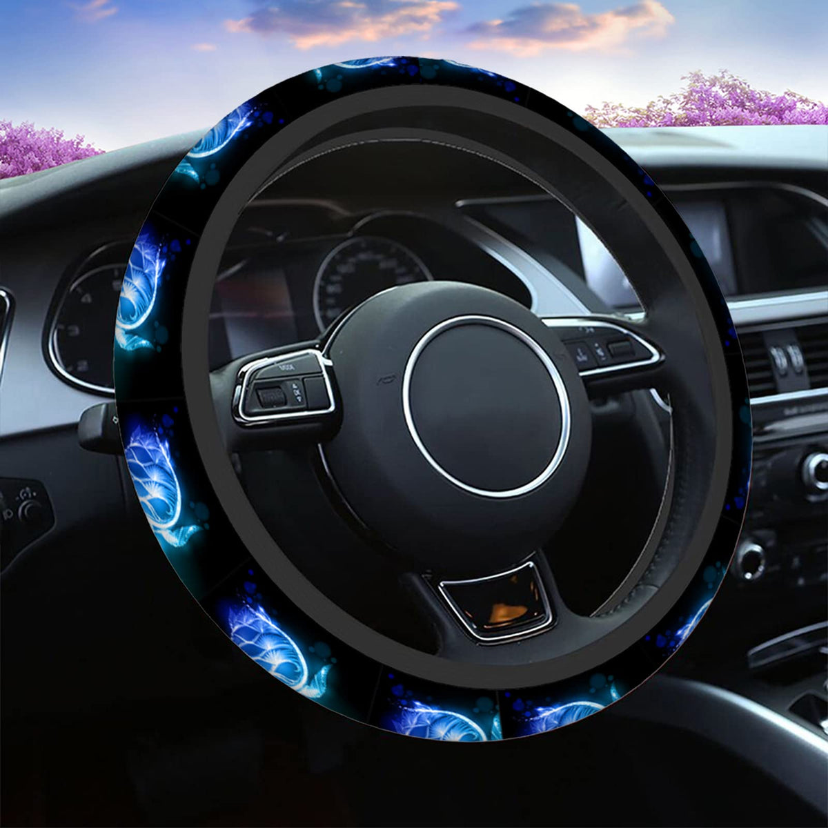 Swono Steering Wheel Covers Sea Turtle Blue Fantasy Ocean Sea Fish Turtle Non Slip Neoprene Car Wrap Cover Comfort Grip Stretch-