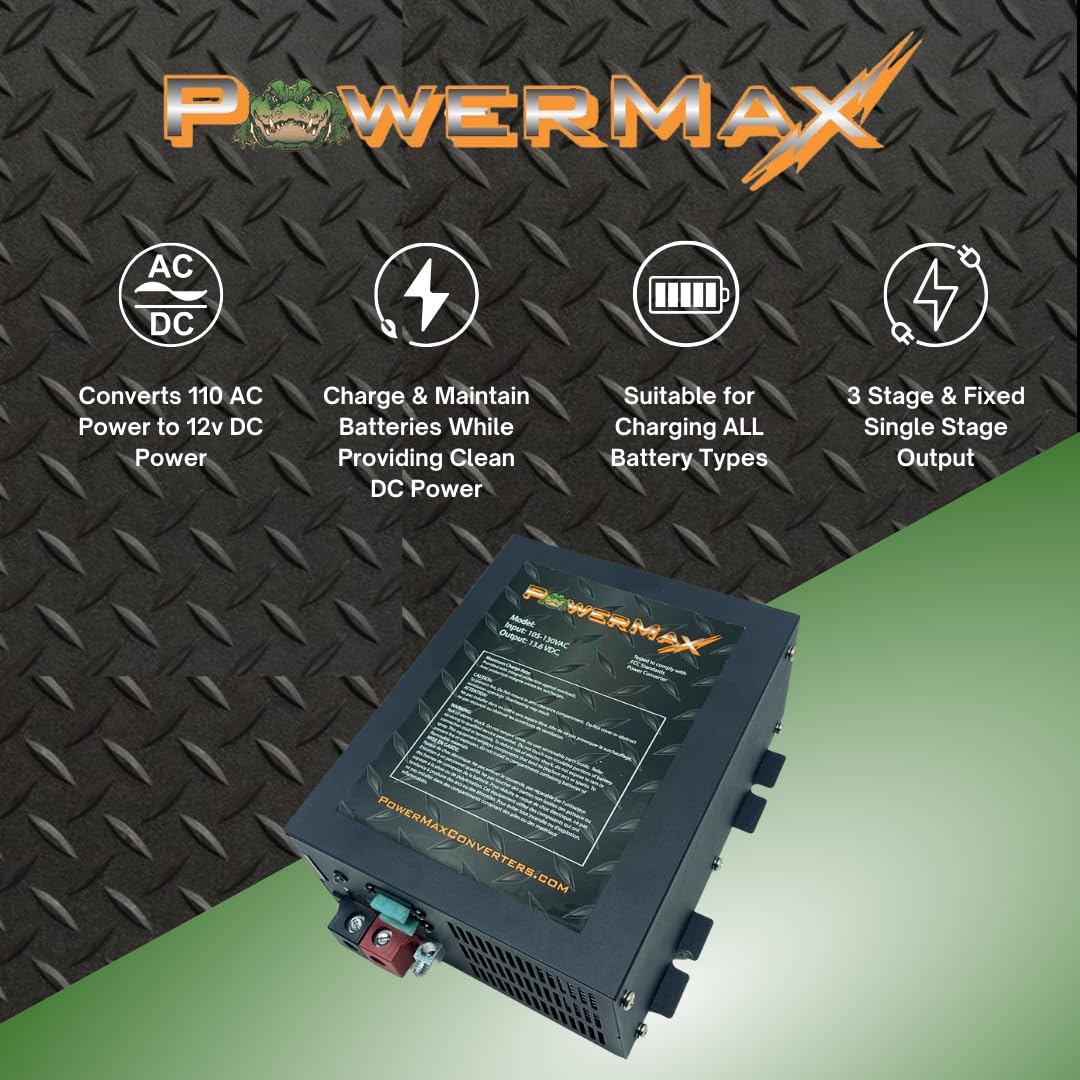Powermax Pm3-35 Power Supply | Ac-Dc Converter (110/120 Vac To Dc 0-12 Volt, 35 Amp) Battery Charger W/ 3-Stage Smart Charging M