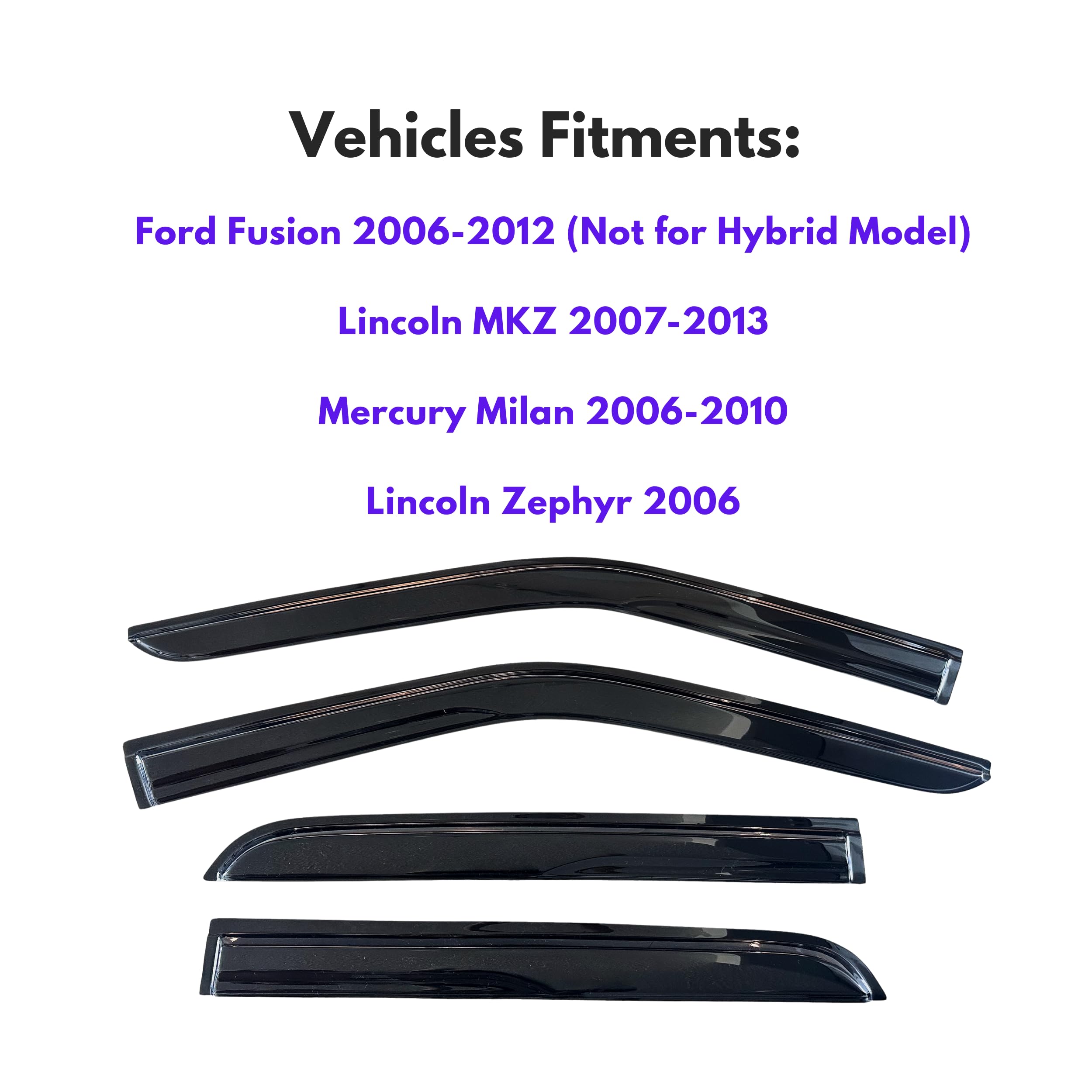 Kpy Window Visor Compatible With Ford Fusion 2006-2012, Lincoln Mkz 2007-2012, Mercury Milan 2006-2010, Lincoln Zephyr 2006, 4Pc