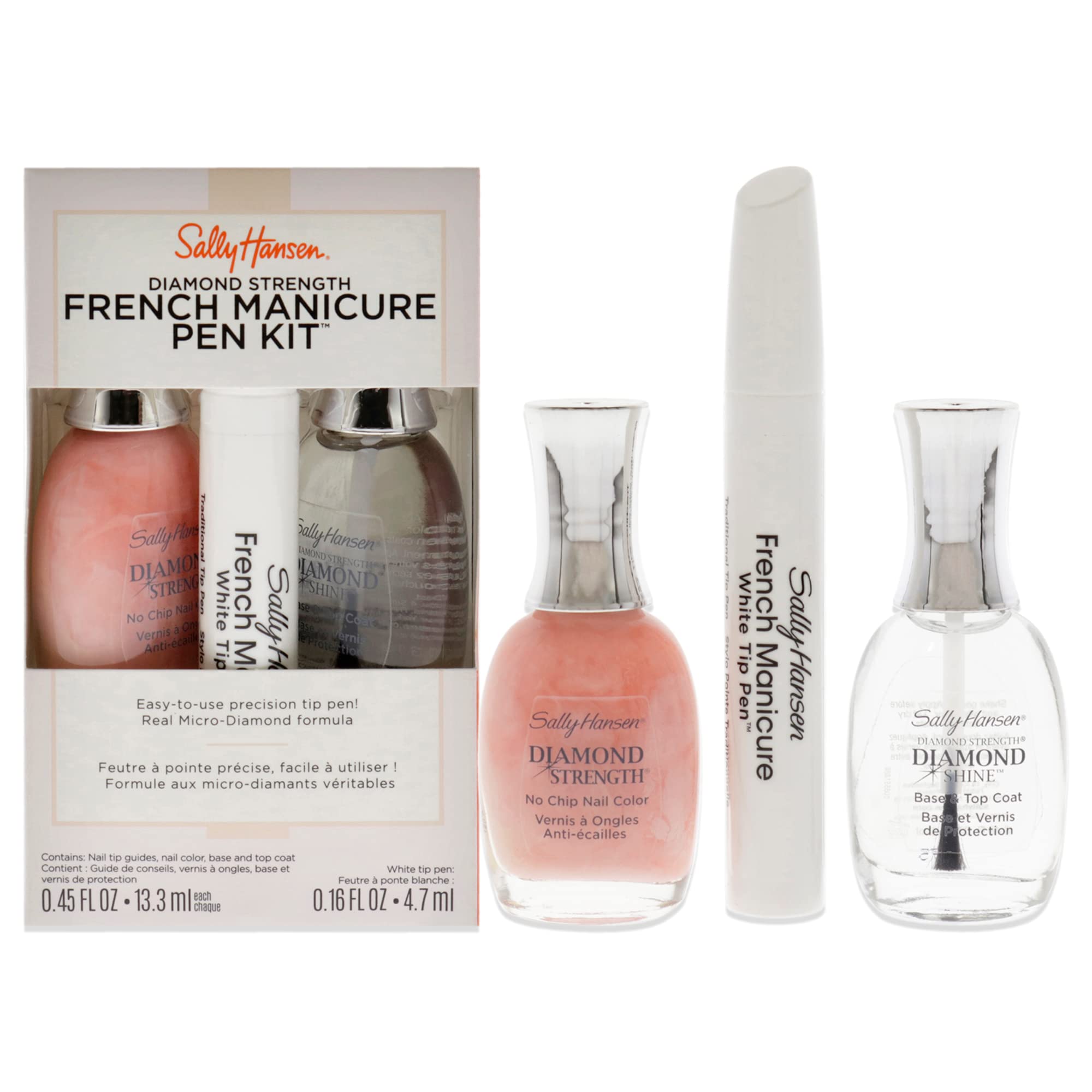 Sally Hansen Diamond Strength French Manicure Set - 45141 Ballet Bare 0.45oz Nail Polish - 3227 Ballet Bare  0.45 Base and Top Coat  0.16oz Precision Tip Pen Women 3 Pc-New