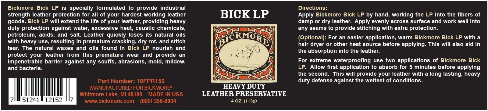 Bickmore Leather Conditioner, Scratch Repair Bick Lp 4Oz - Heavy Duty Lp Leather Preservative | Leather Protector, Softener And Restorer Balm For Dry, Cracked, And Scratched Leather | Made In Usa