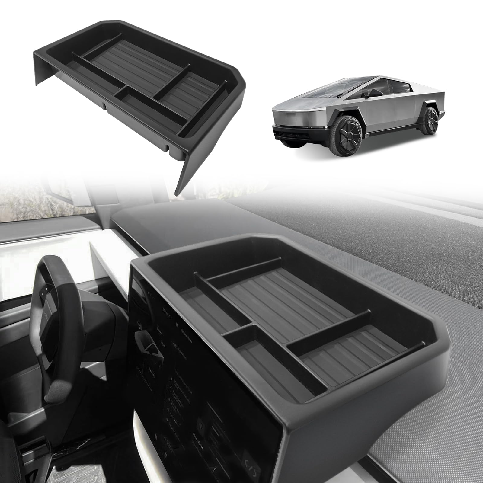 Bestevmod Center Console Screen Dash Organizer Compatible With Tesla Cybertruck 2025 2024 Pickup Dashboard Organizer Back Storag