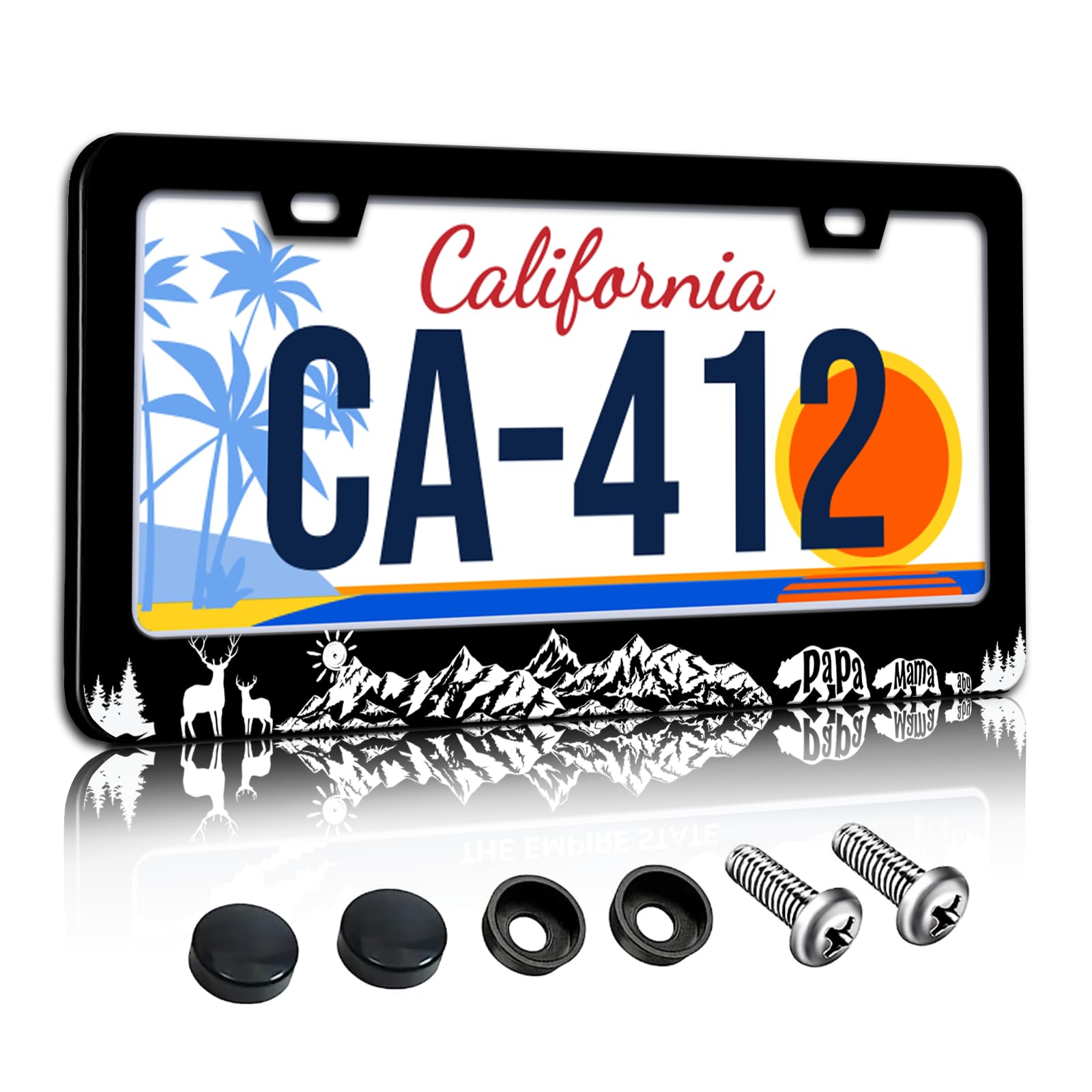 Mountains License Plate Frames Deer Bear Forest License Plate Holder for Car Decor Parts Personalized Stainless Steel License Pl