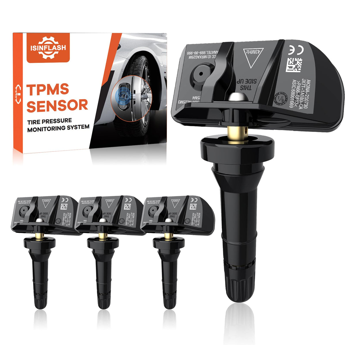 ISINFLASH TPMS Sensors, 433 MHZ Tire Pressure Monitor System Replace Sensor for Chevy GMC Cadillac Buick Pontiac Direct Replacme