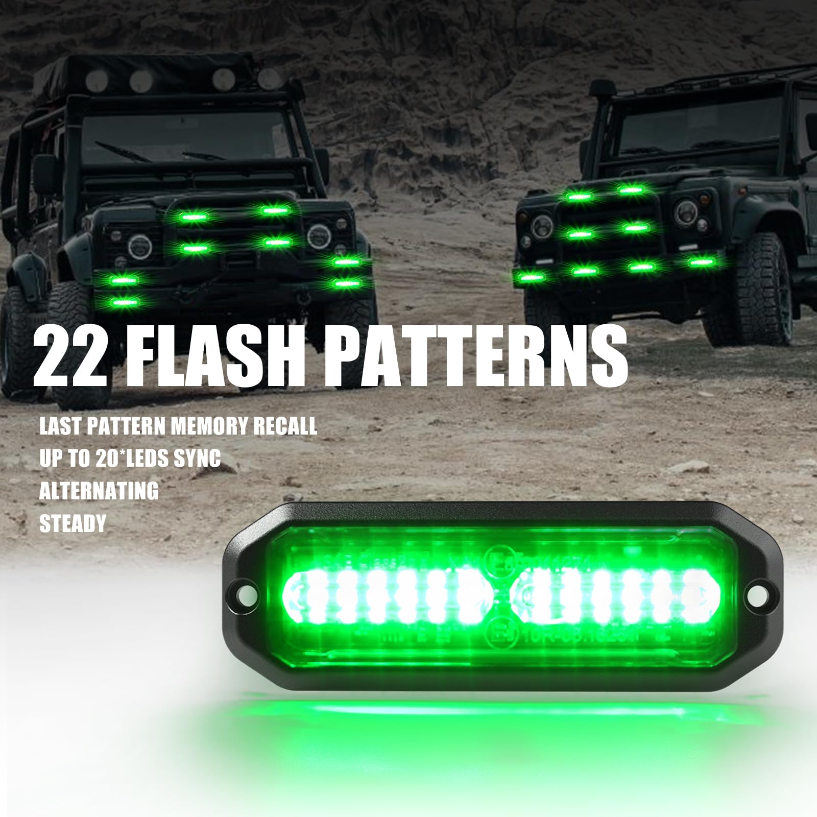 Wineco Green 8Pcs Ultra Slim Led Emergency Strobe Police Lights, Surface Mount Grill Grille Hazard Safty Warning Flashing Light