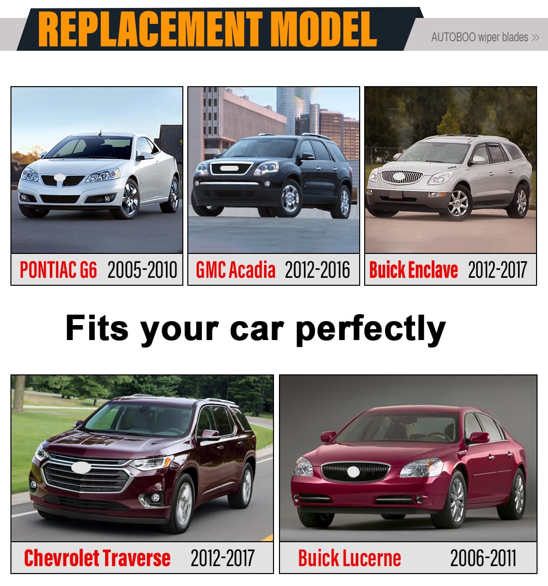 Autoboo 24''+21'' Windshield Wipers Replacement For Chevrolet Traverse 2012-2017 Gmc Acadia Buick Enclave 2005-2010 Pontiac G6 2
