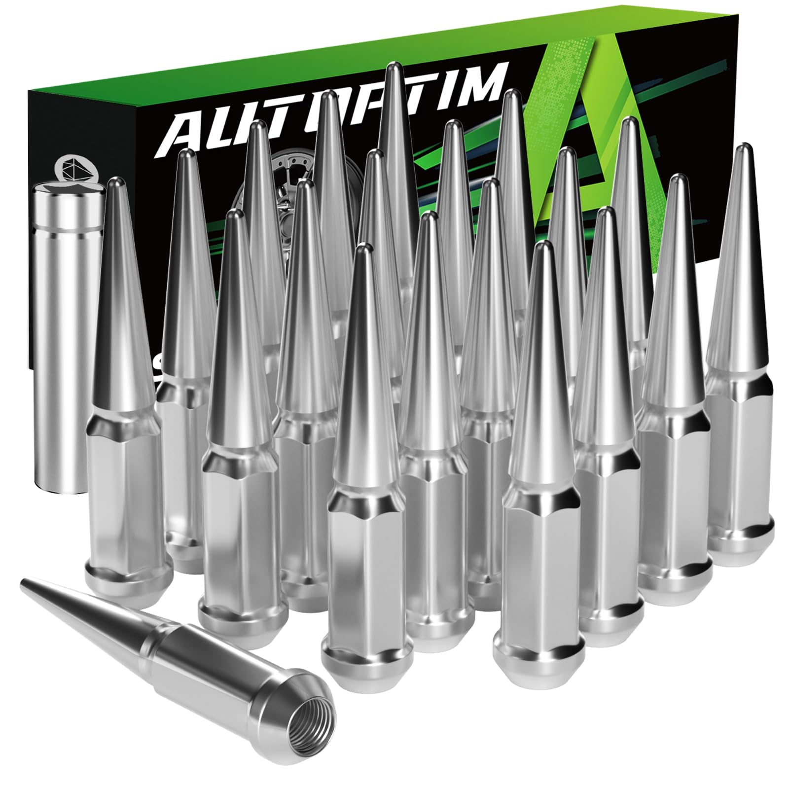 1/2-20 Wheel Spike Lug Nuts 20 PCS Chrome, 4.4 Tall Acorn Lug Nuts with 1 Socket Key for Wrangler Liberty Grand Cherokee Ford Ex
