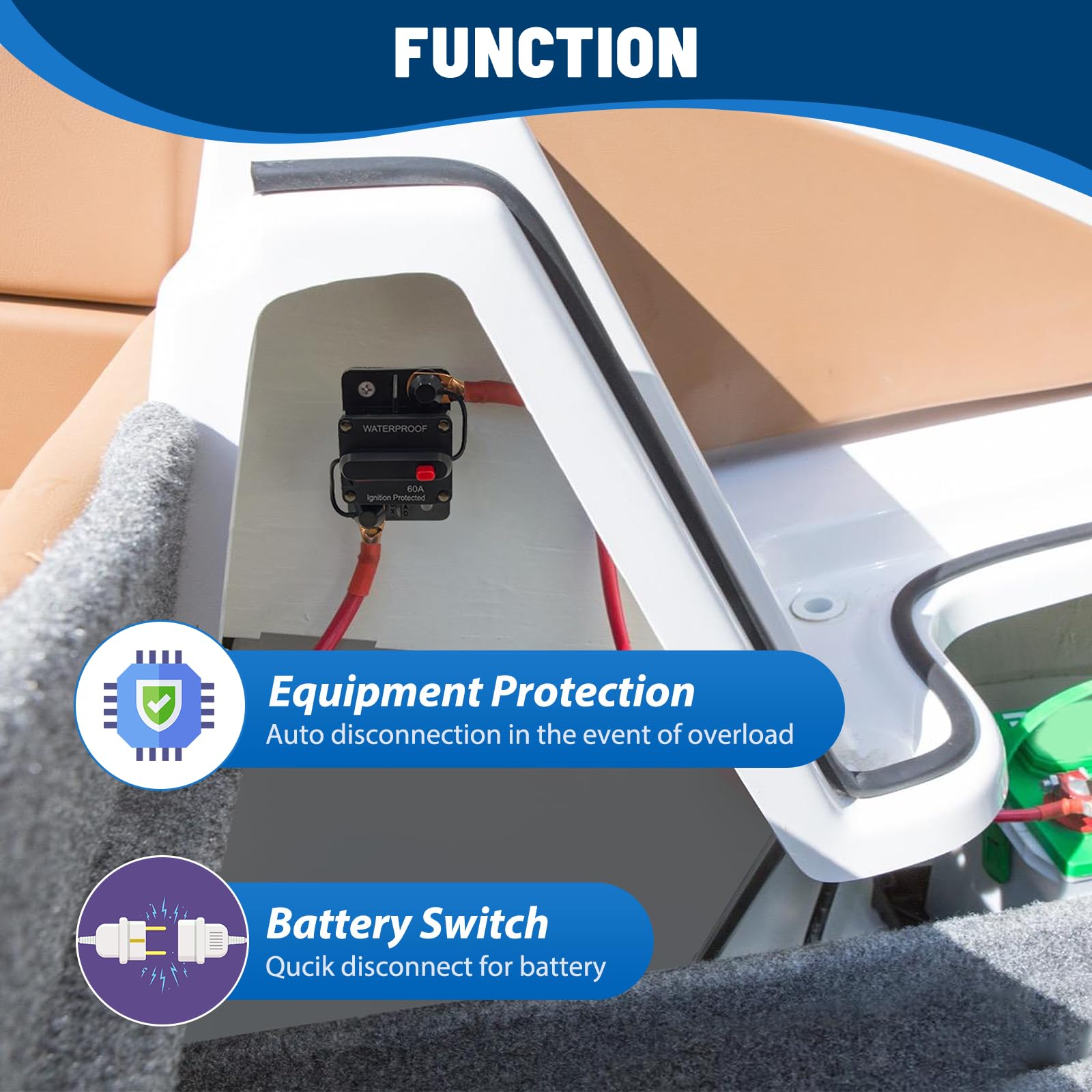 Ozikutech 30 Amp Circuit Breaker Dc 12V - 48V With Manual Reset For Trolling Motor Marine Boat Battery Car Audio Solar System