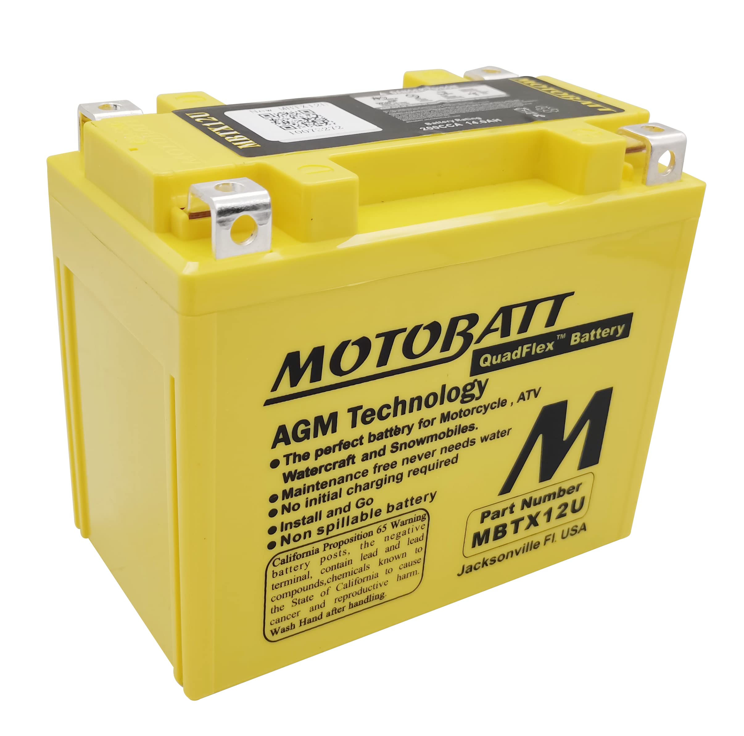 Motobatt Mbtx12U (12V 14 Amp) 200Cca Factory Activated Quadflex Agm Battery