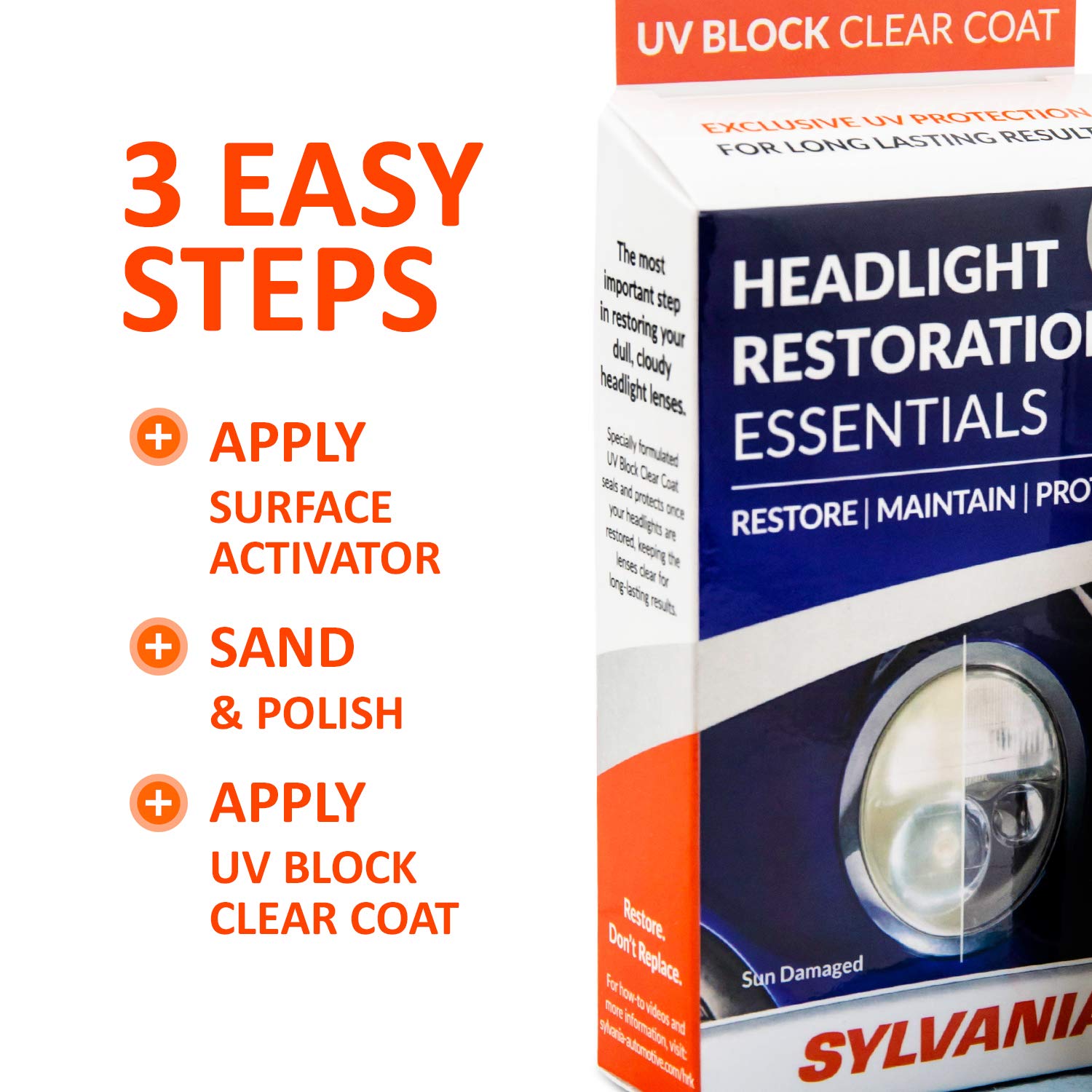 SYLVANIA Headlight Restoration Kit - UV Block Clear Coat, Surface Activator for Clearer Headlights - 1 Fl Oz